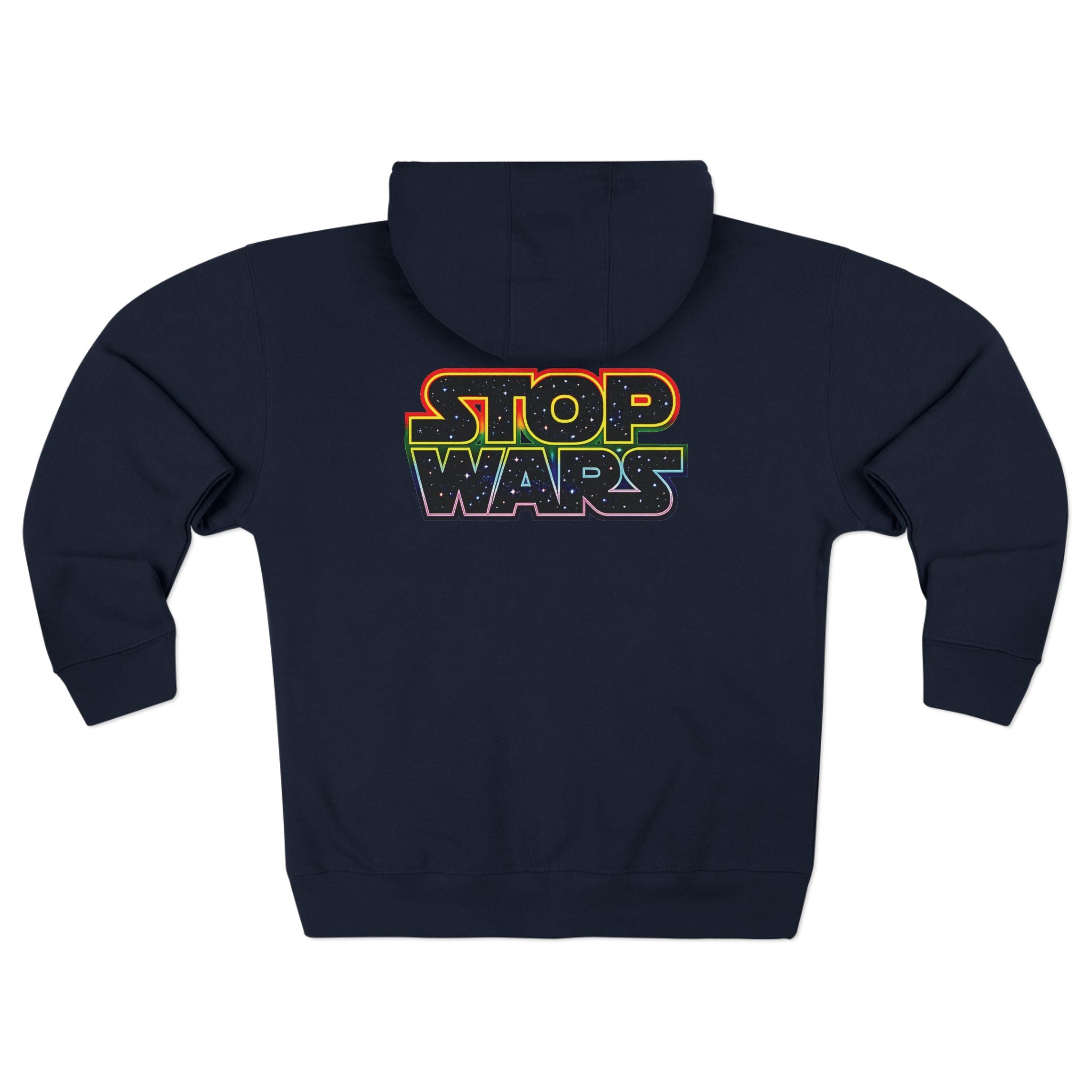 fudjt Stop Wars Zip Hoodie | Front & Back Graphic, White fudjt | 6 Colors