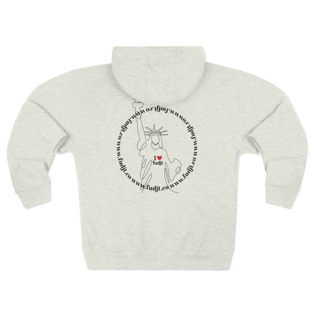 Zip Hoodie with I Heart fudjt + Lady Liberty | Front & Back Graphic | 4 Colors