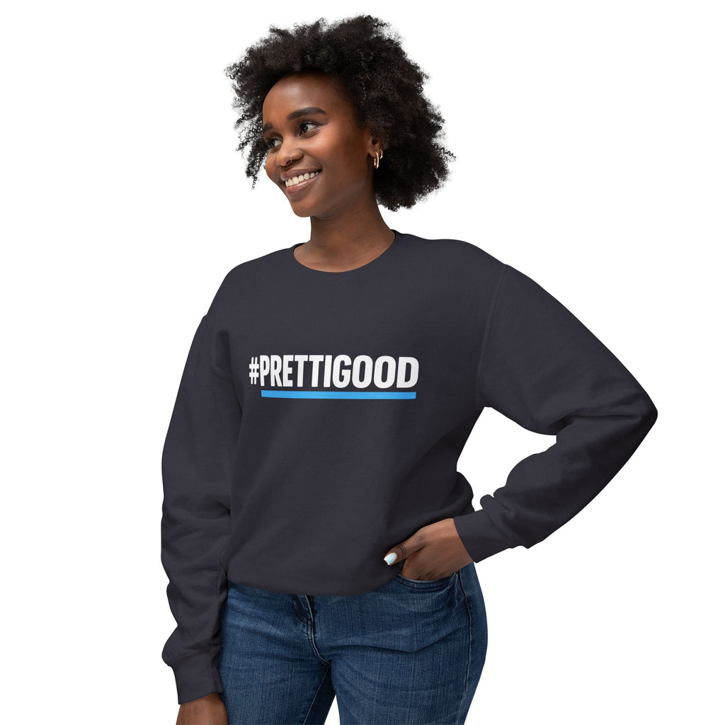 #PrettiGood Crewneck Sweatshirt — Blue Star Graphic Backside, Premium Casual Pullover | 7 Colors