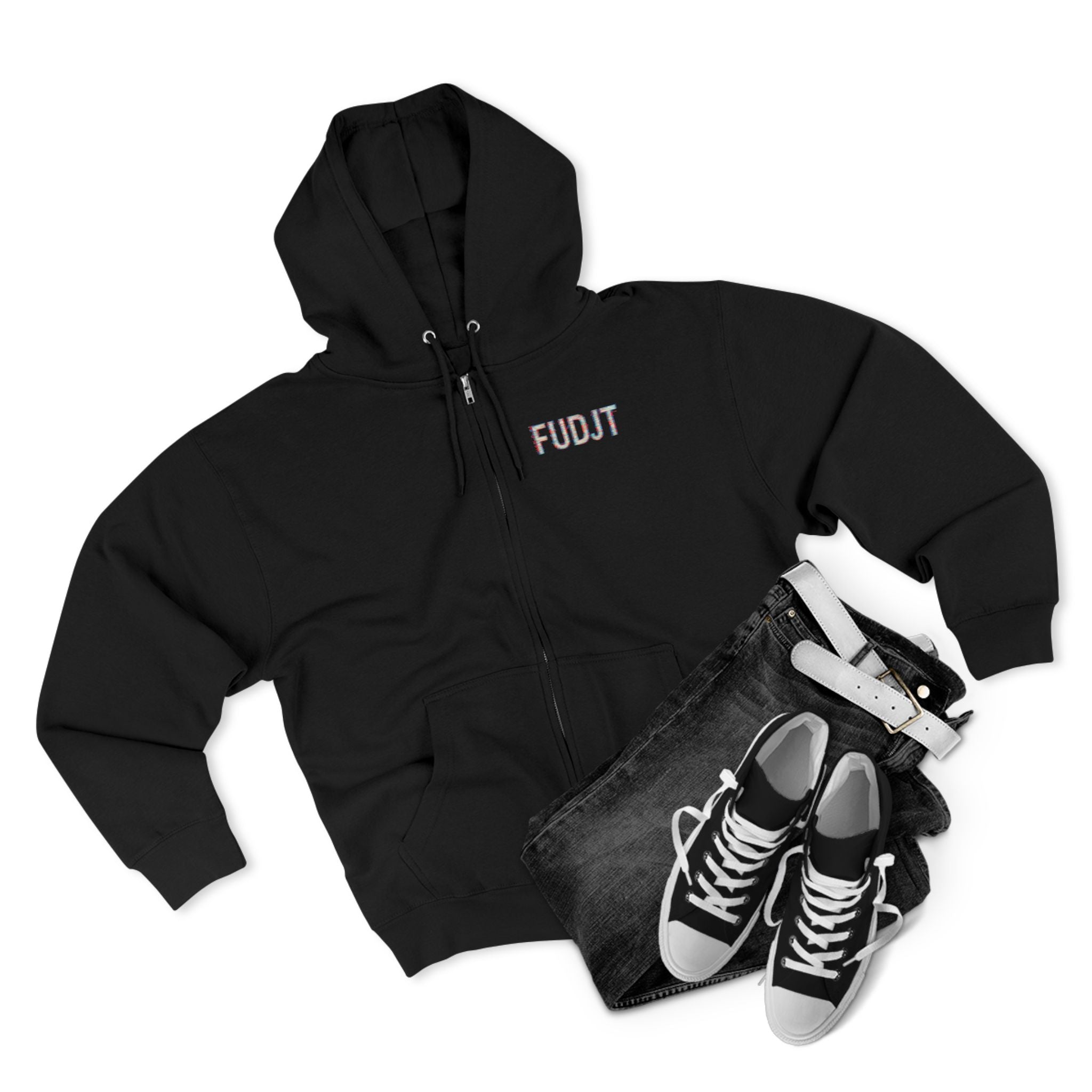 FUDJT Glitch Zip Hoodie | Front Left & Stack Back | 7 Colors