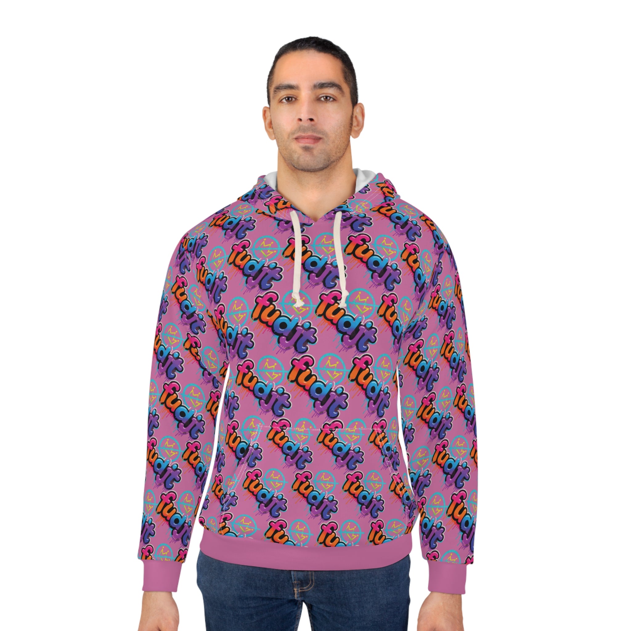 fudjt No Kings Clown Town Hoodie | All Over Light Pink Stagger Lee 5-45
