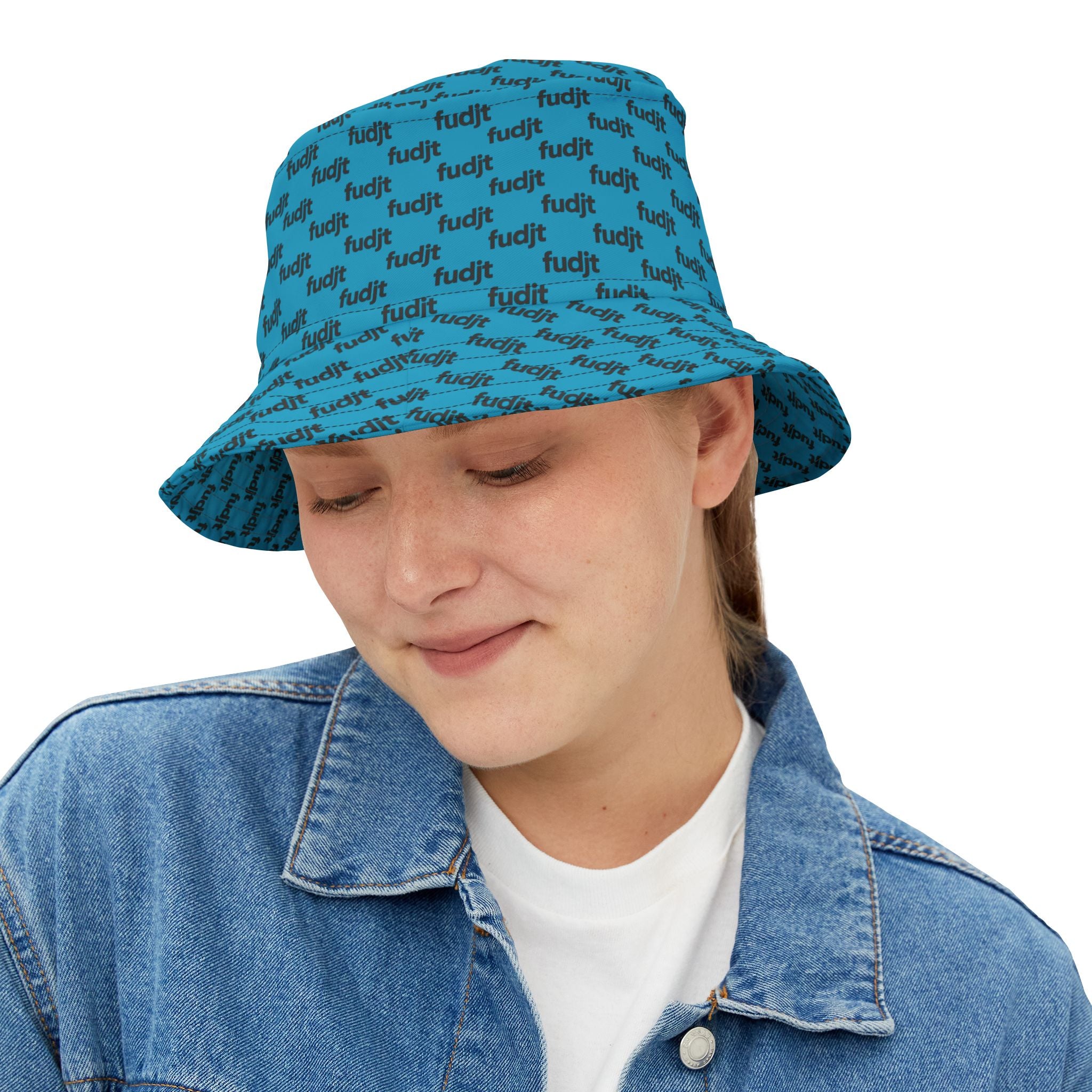 Trendy Black fudjt All Over Turquoise Bucket Hat
