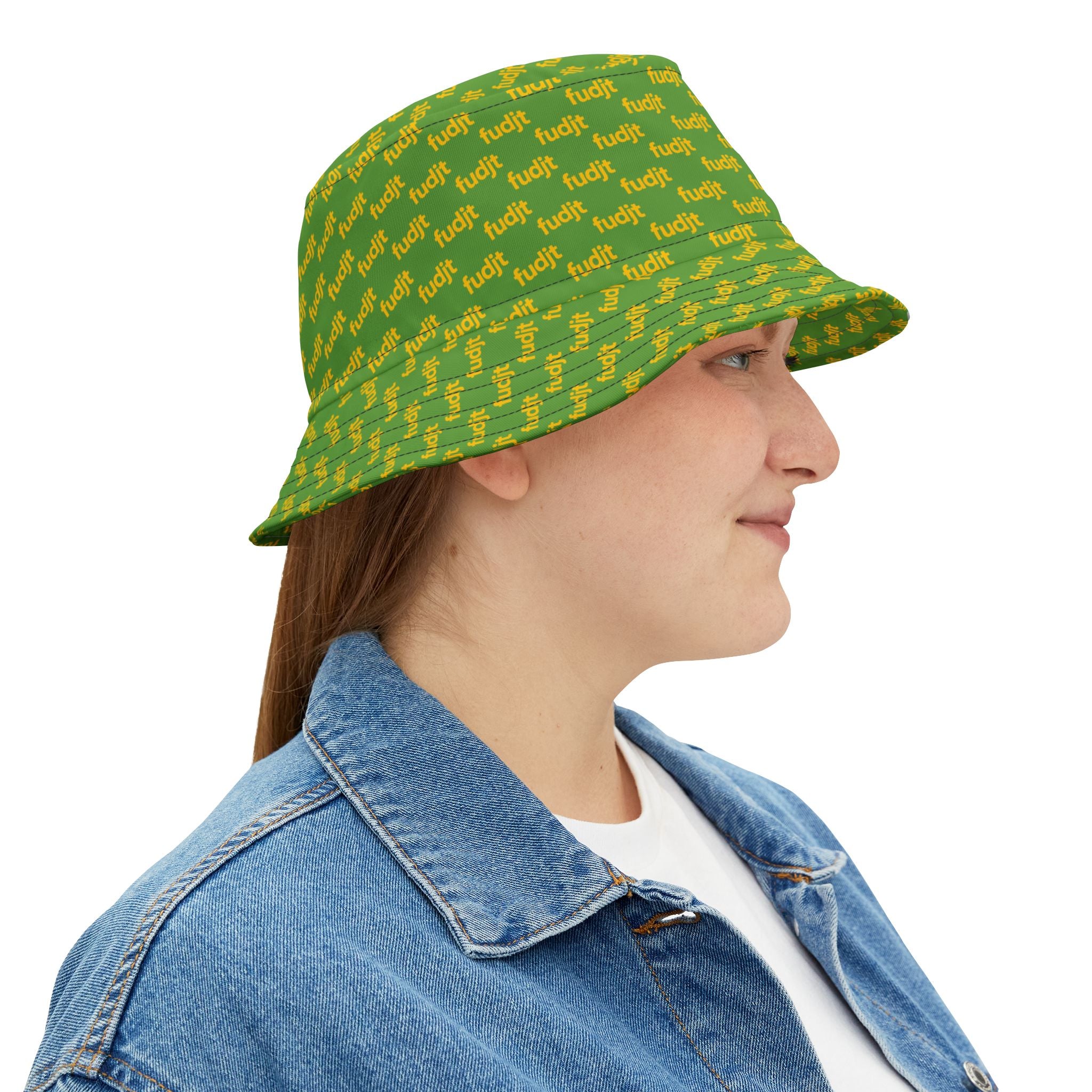 Trendy Yellow fudjt All Over on Light Green Bucket