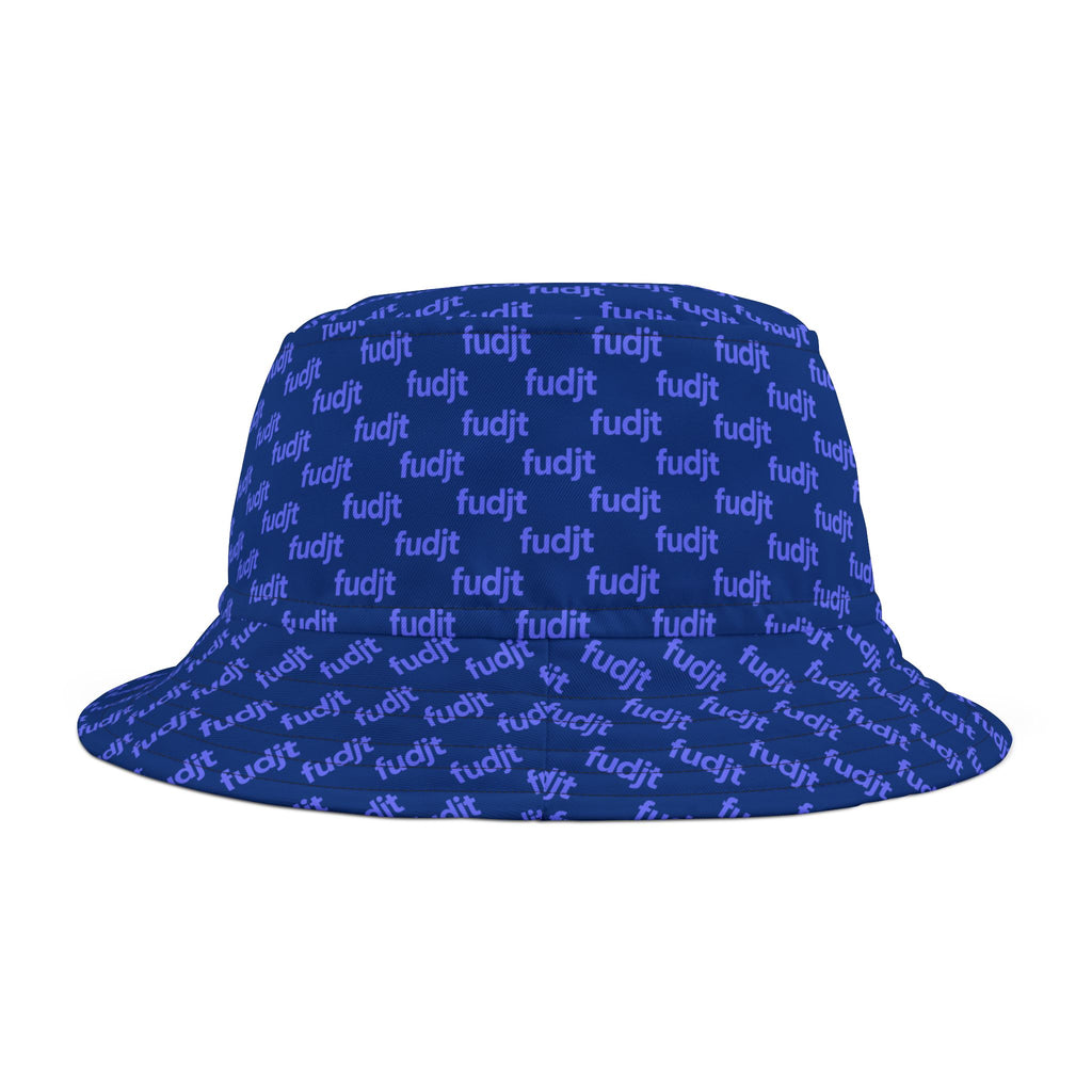 Trendy Light Blue fudjt All Over on Dark Blue Bucket Hat