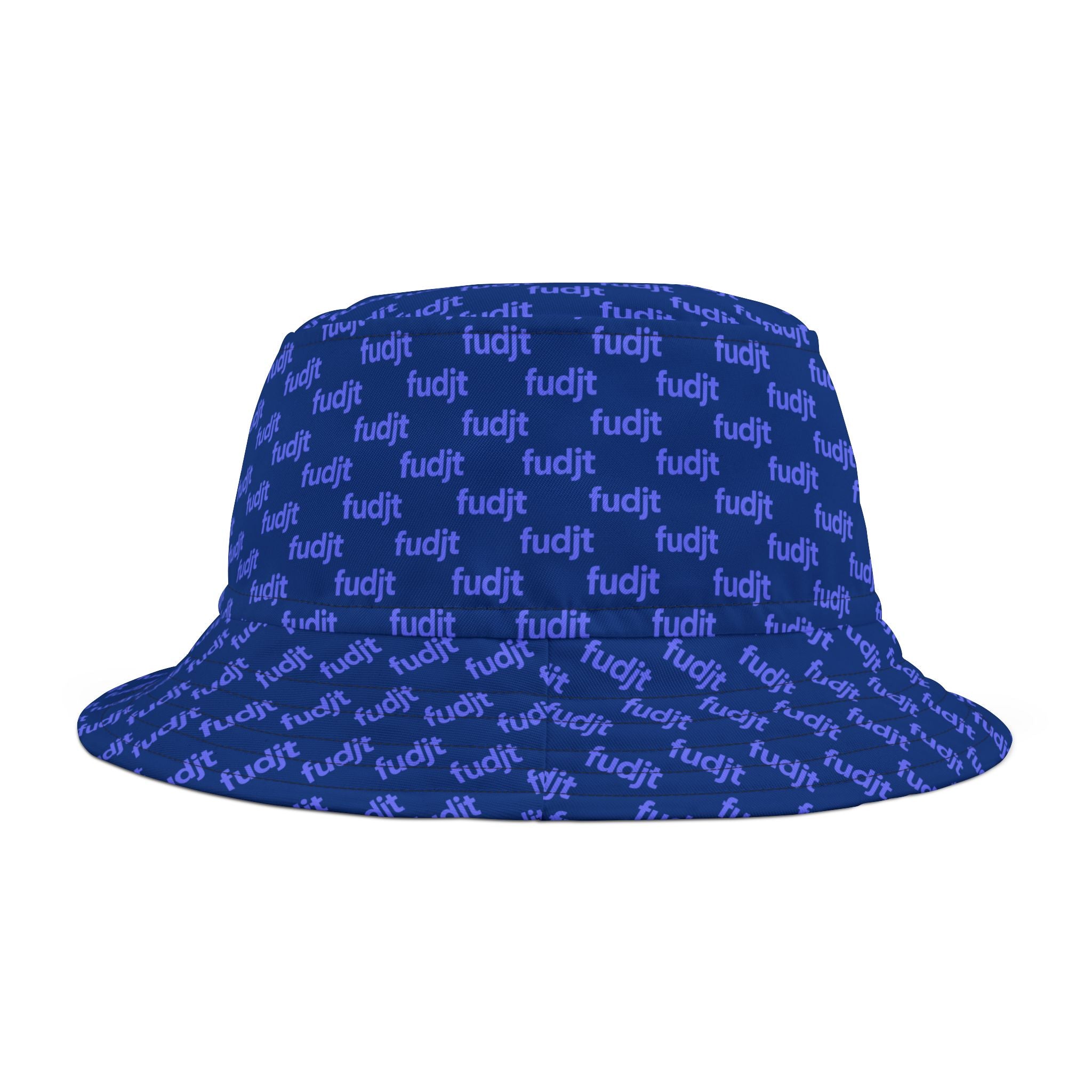Trendy Light Blue fudjt All Over on Dark Blue Bucket Hat