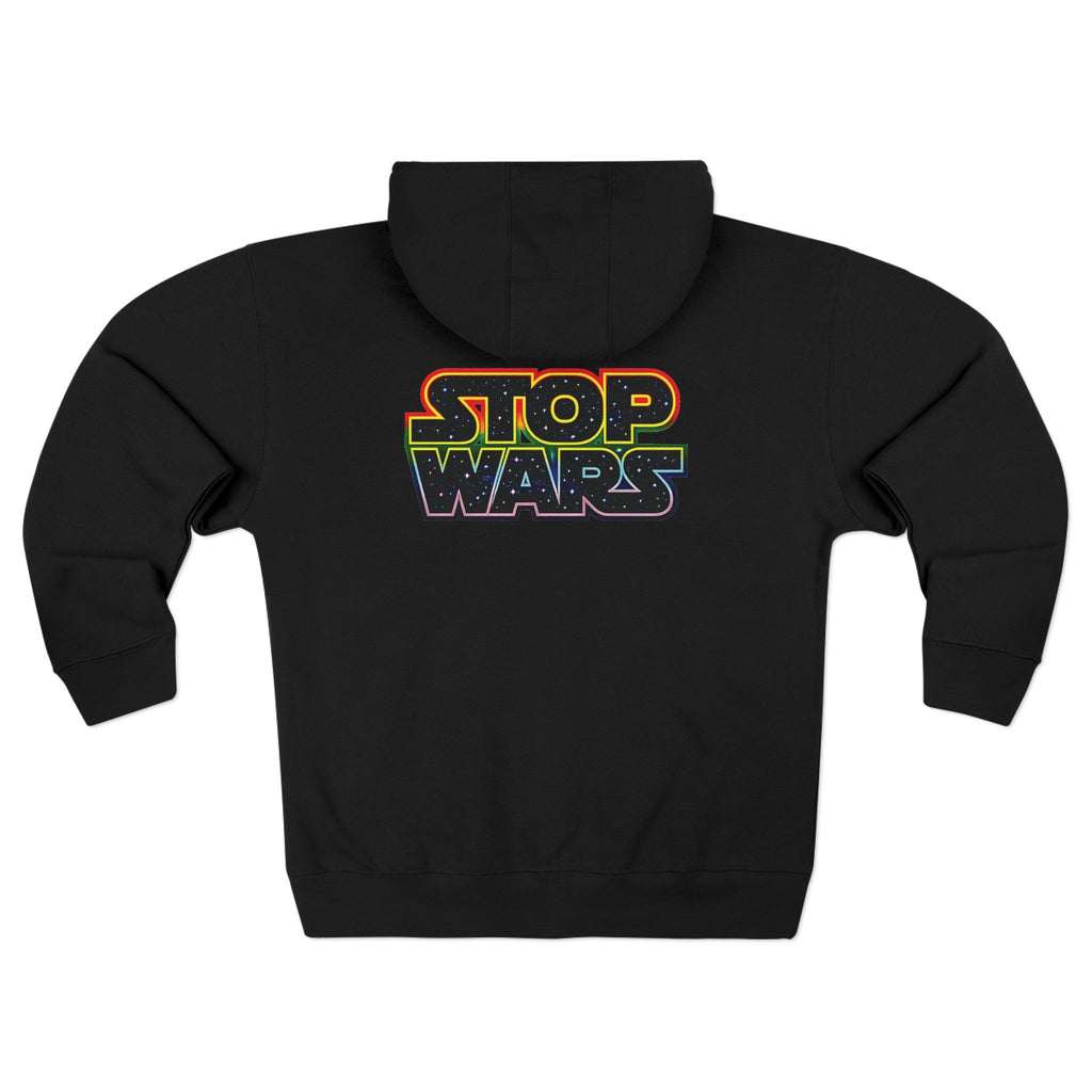 fudjt Stop Wars Zip Hoodie | Front & Back Graphic, White fudjt | 6 Colors