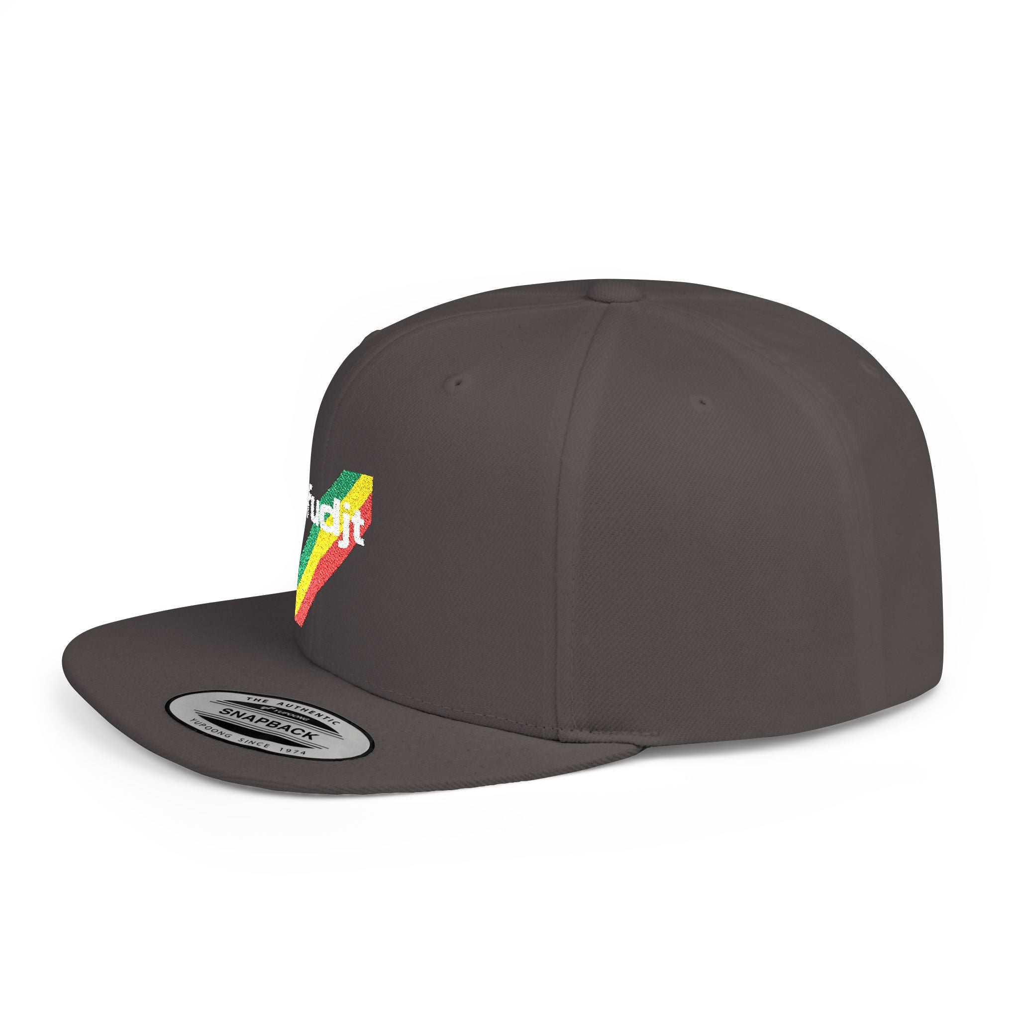 fudjt Flat Bill Snapback Hat | Rasta45 Stripe Embroidery | 5 Solid Colors