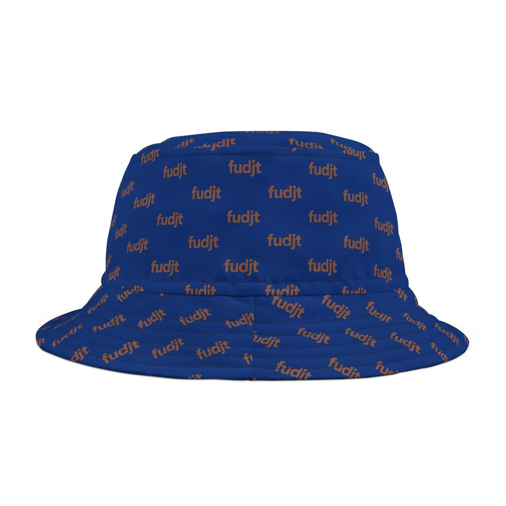 Trendy Brown fudjt All Over on Dark Blue Bucket Hat