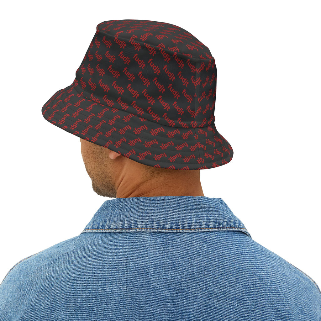 Trendy Red fudjt All Over on Black Bucket Hat