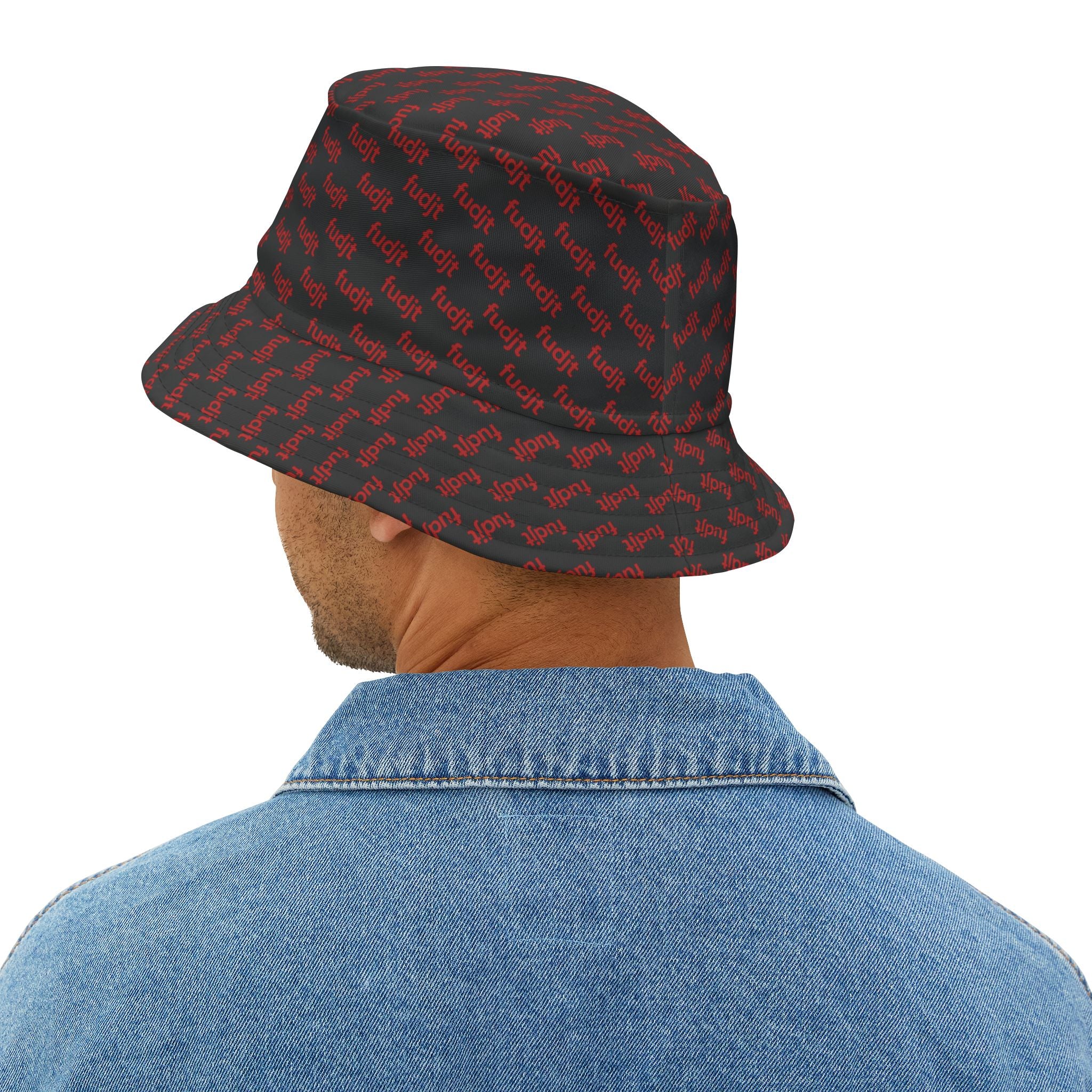 Trendy Red fudjt All Over on Black Bucket Hat