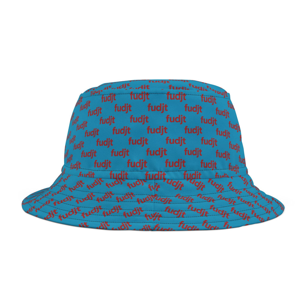Trendy Red fudjt All Over on Turquoise Bucket Hat