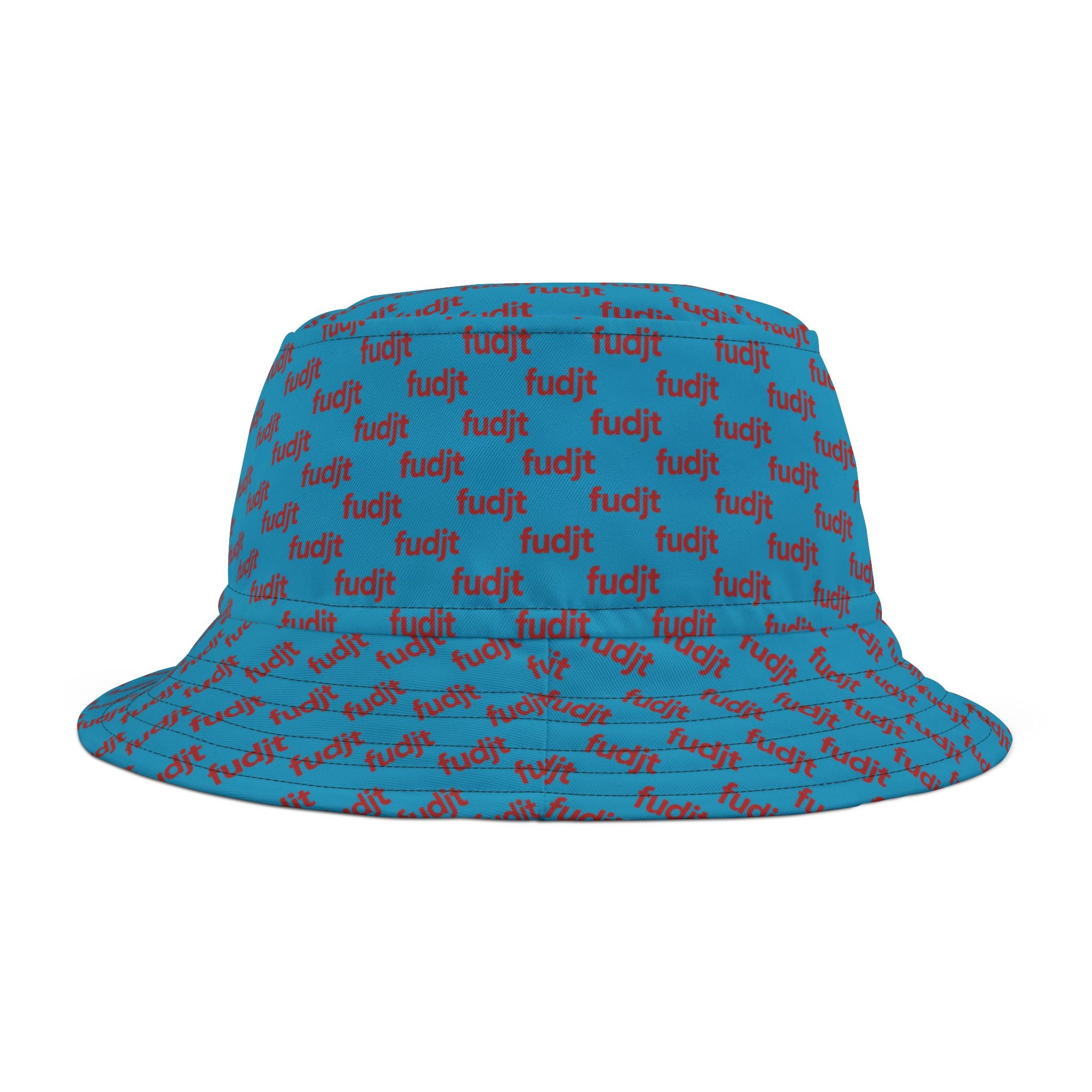 Trendy Red fudjt All Over on Turquoise Bucket Hat