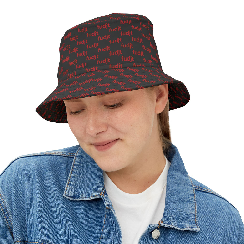 Trendy Red fudjt All Over on Black Bucket Hat