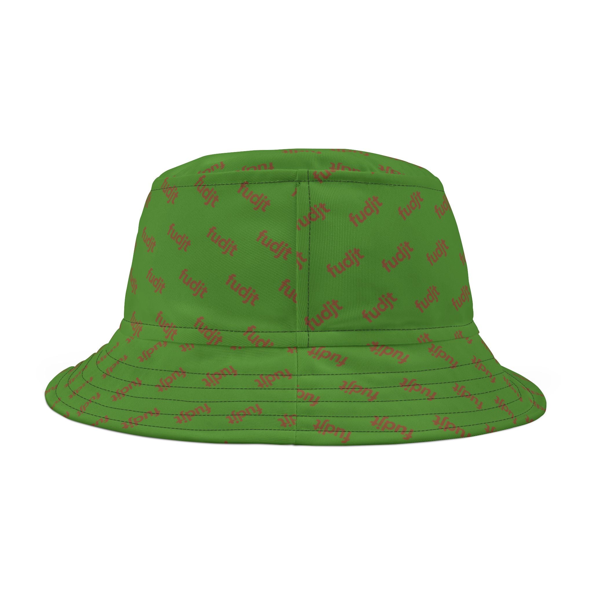 Trendy Brown fudjt All Over on Green Bucket Hat