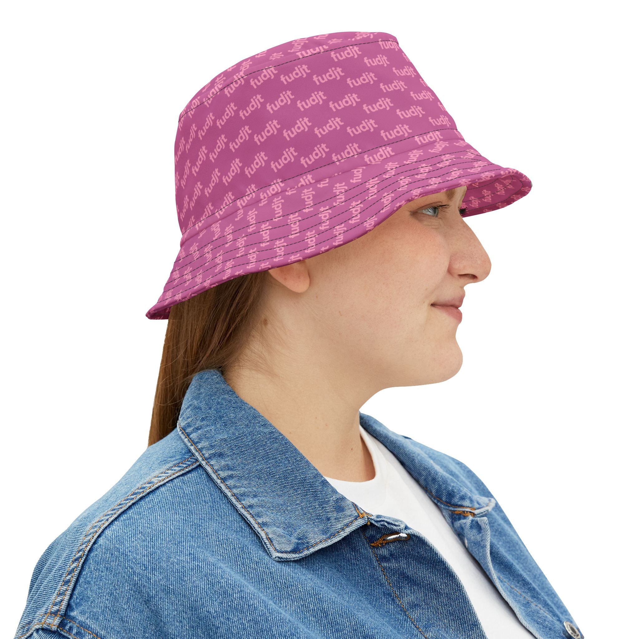 Trendy Pink fudjt All Over on Light Pink Bucket Hat