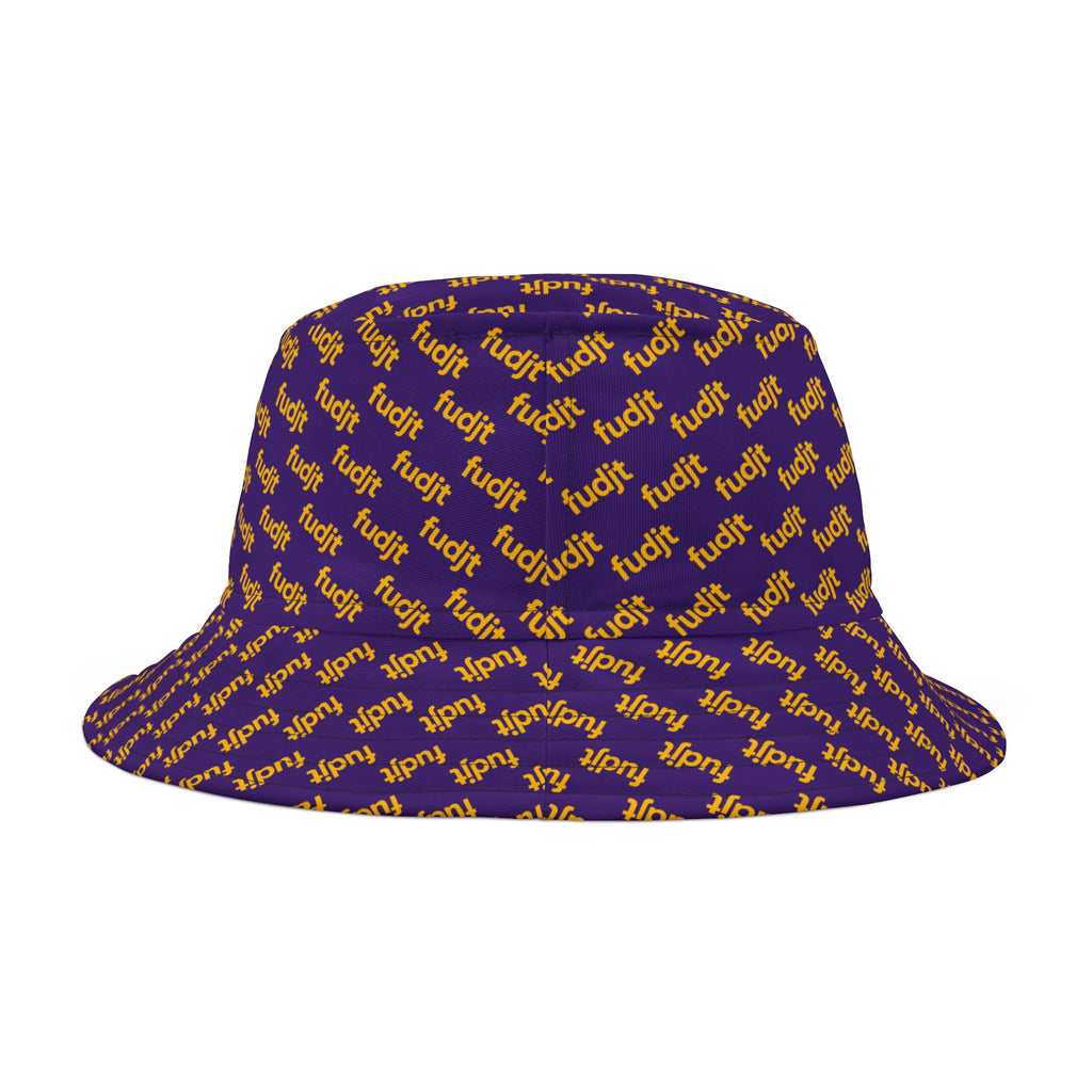 Trendy Yellow fudjt All Over on Purple Bucket Hat
