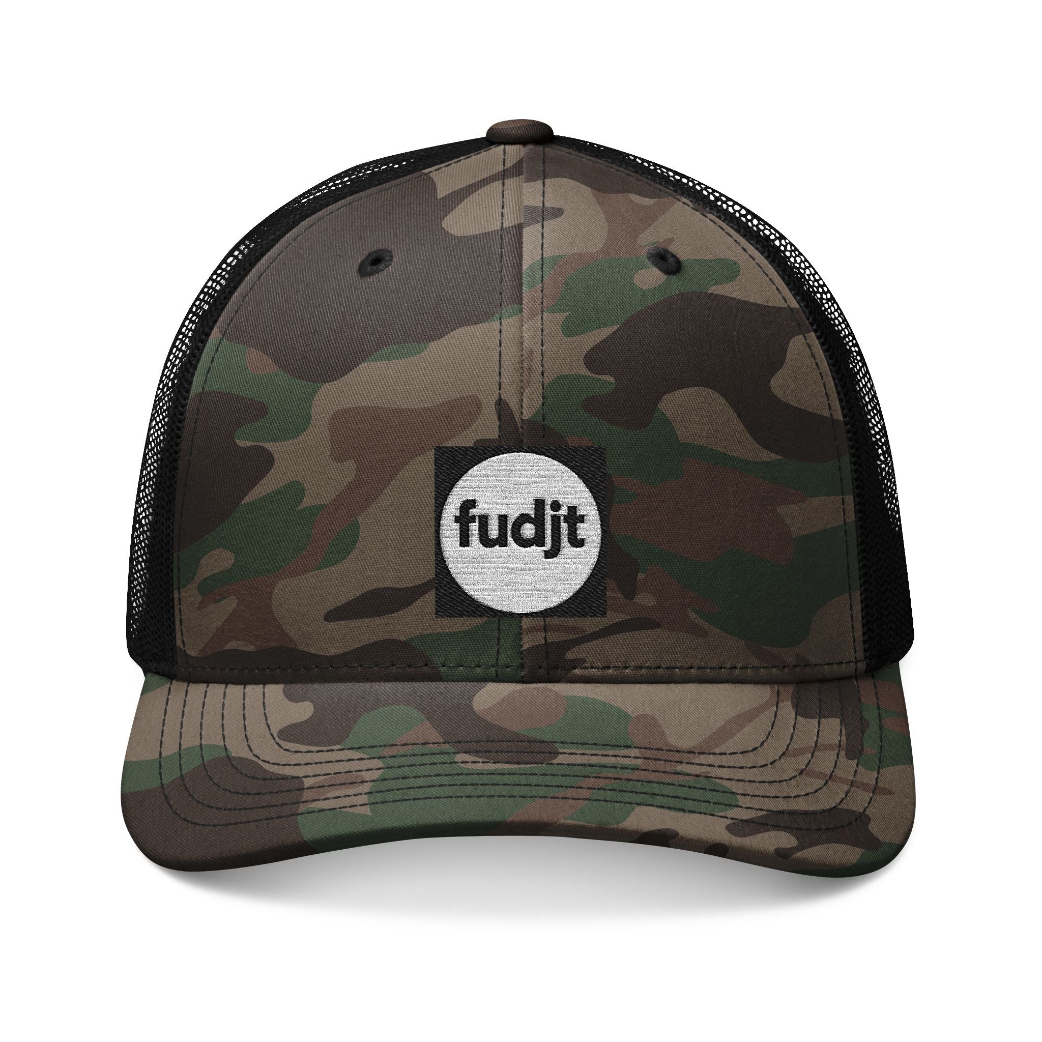 Camouflage Trucker Hat | Black Square fudjt Circle Embroidery | 3 Colors