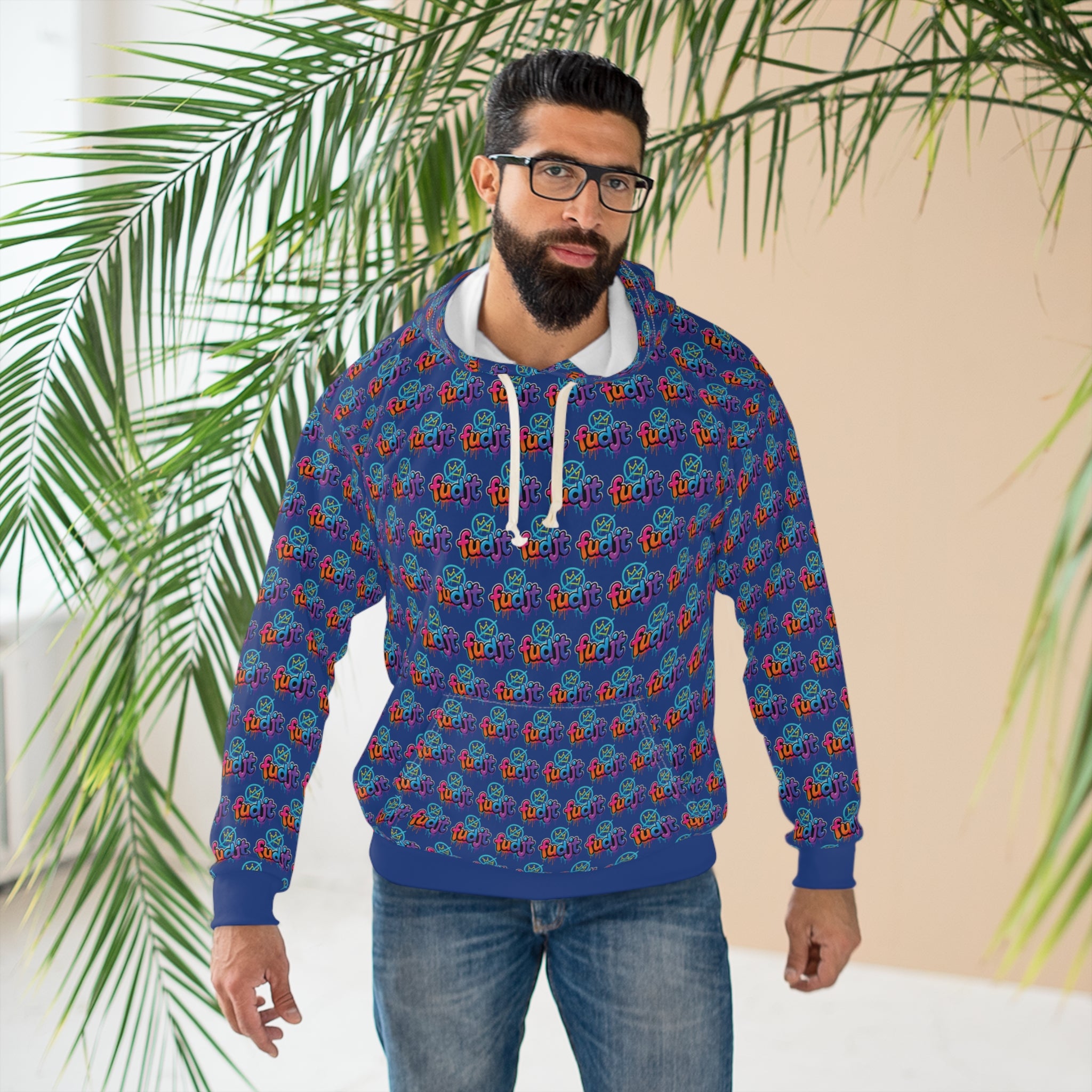 fudjt No Kings Clown Town Hoodie | All Over Dark Blue 2.5