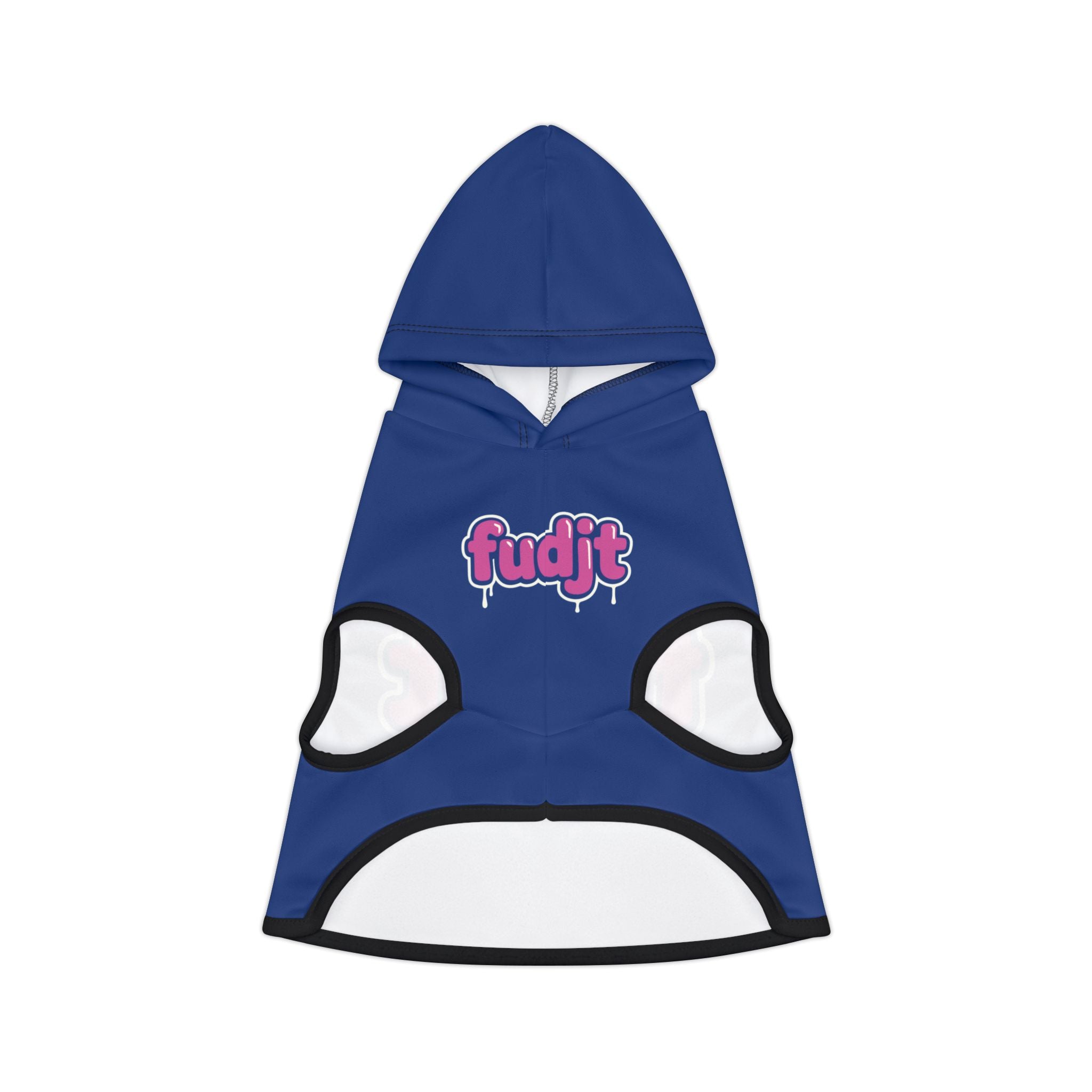 Dark Blue fudjt Pet Hoodie with Pink Drip Design