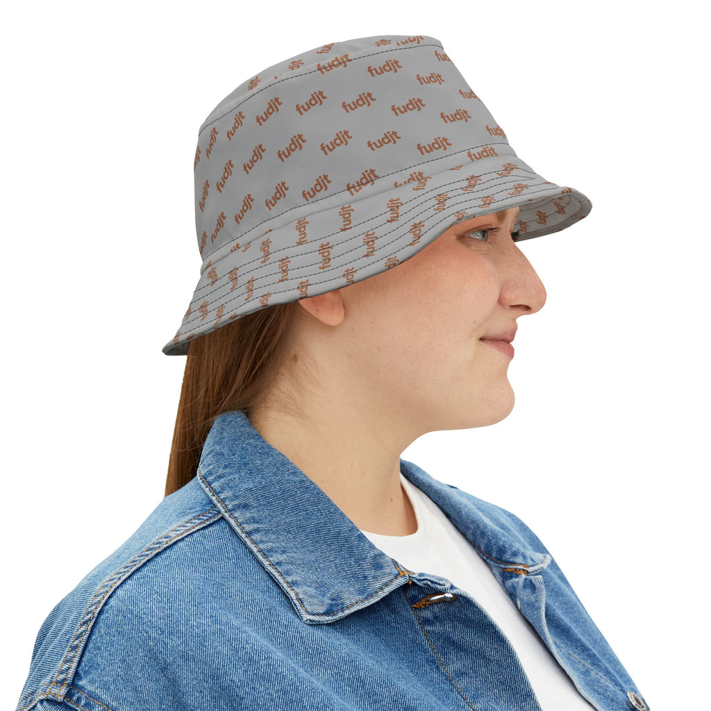 Trendy Brown fudjt All Over on Light Gray Bucket Hat