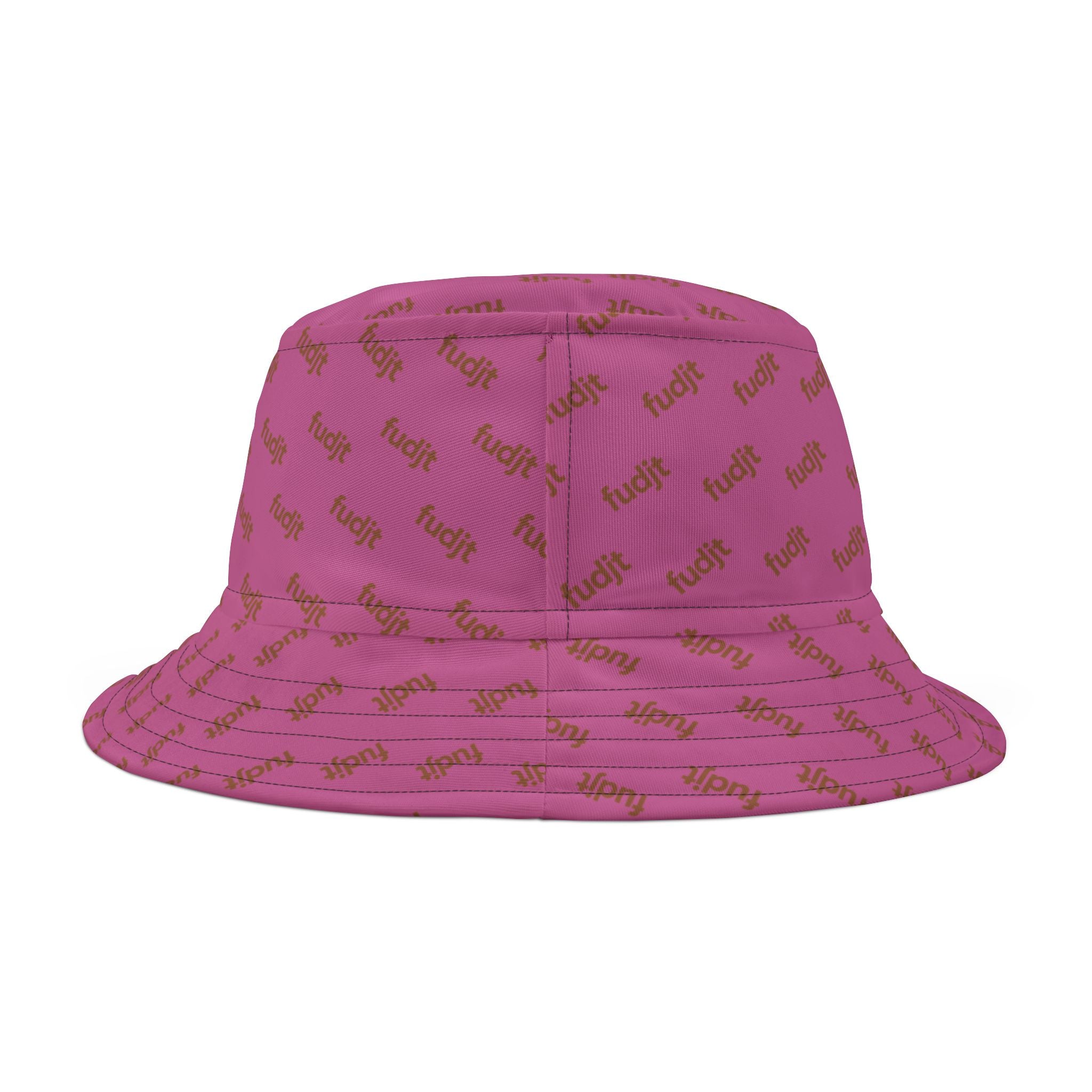 Trendy Brown fudjt All Over on Light Pink Bucket Hat