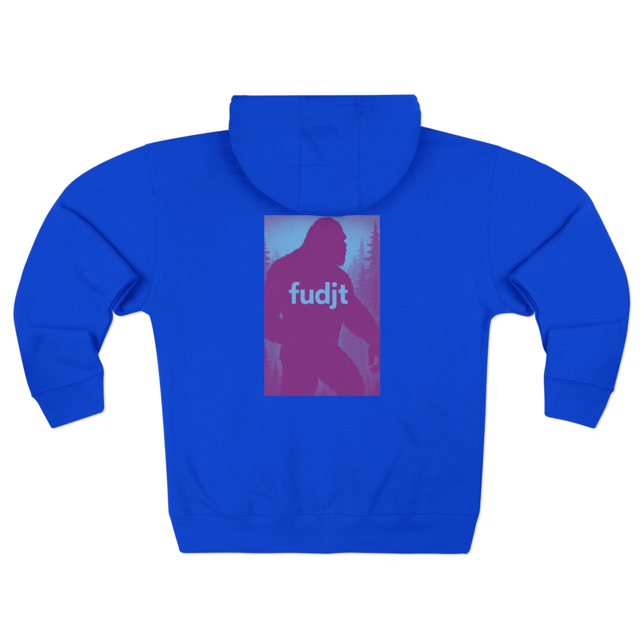 Zip Hoodie with Bigfoot Rising + Light Blue fudjt | Front & Back Graphic | 9 Colors