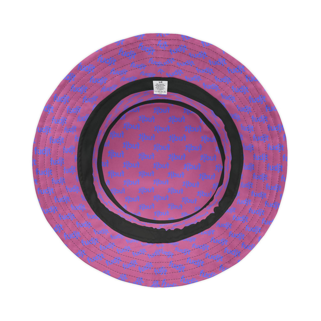 Trendy Light Blue fudjt All Over on Light Pink Bucket Hat