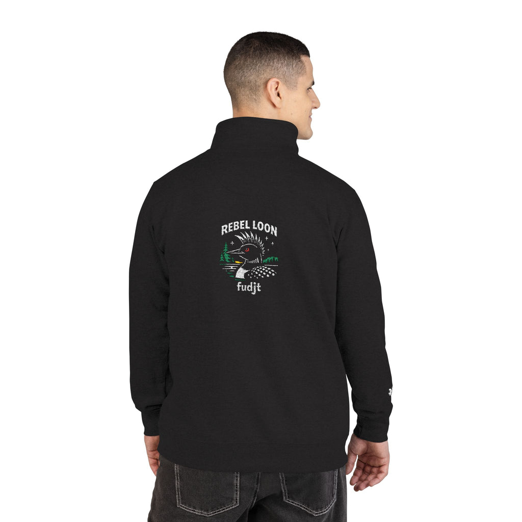 fudjt Rebel Loon Naturescape Embroidered Quarter-Zip Fleece Pullover | Black