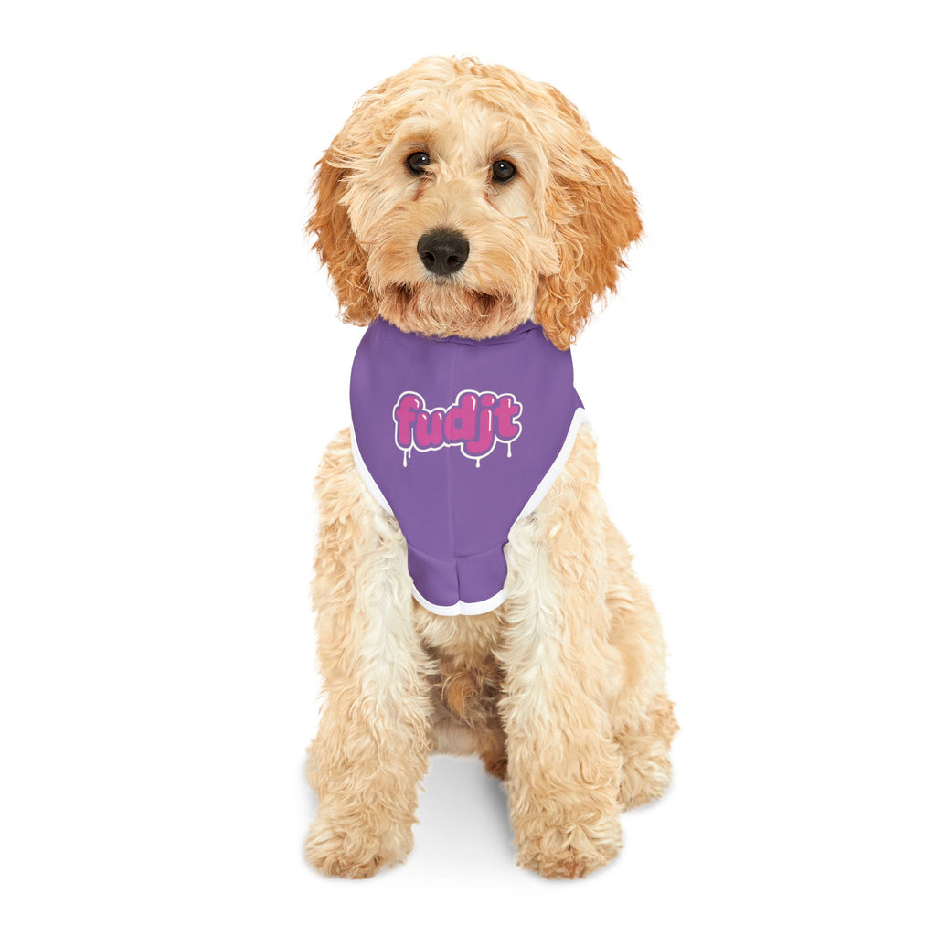 Light Purple fudjt Pet Hoodie with Pink Drip Design