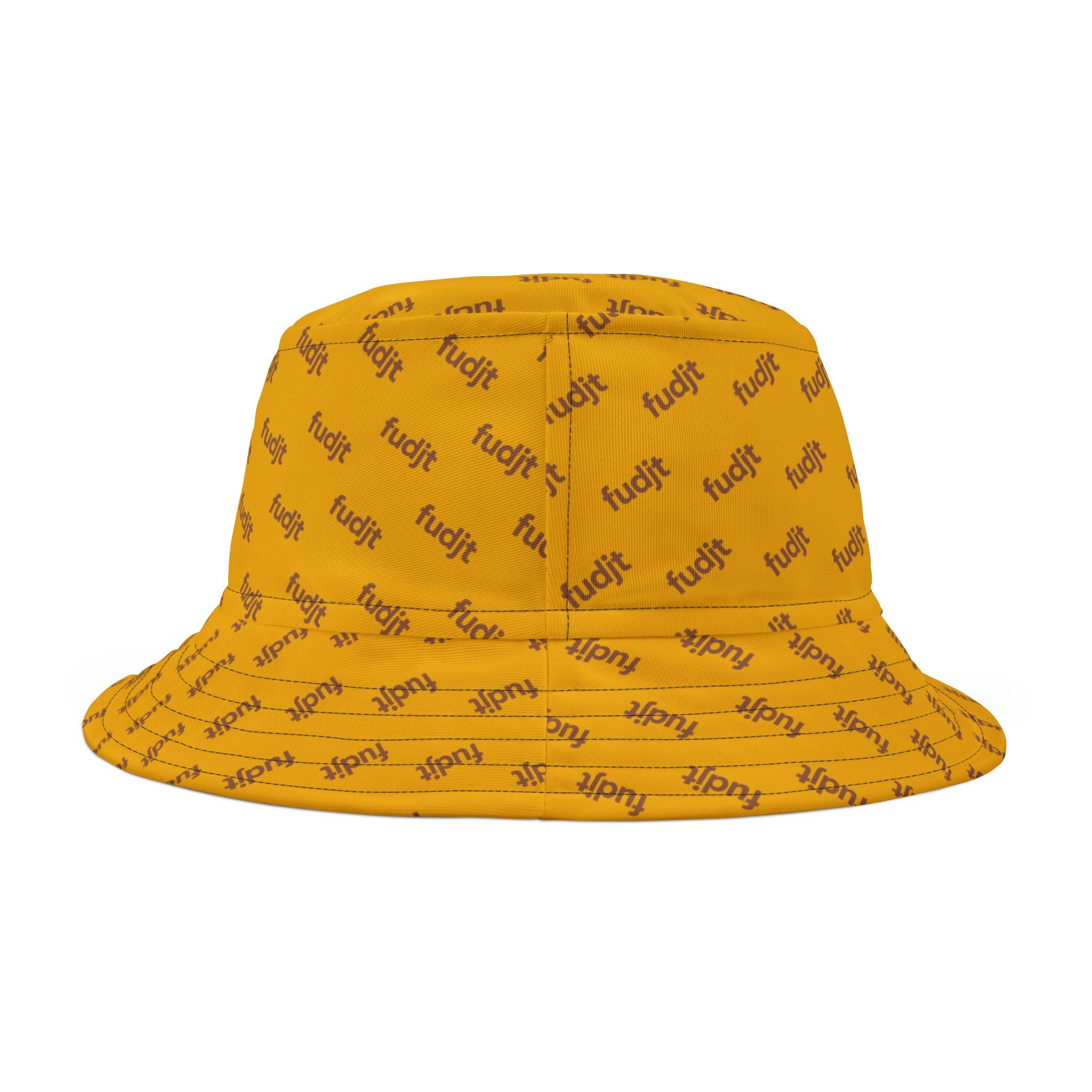 Trendy Brown fudjt All Over on Yellow Bucket Hat