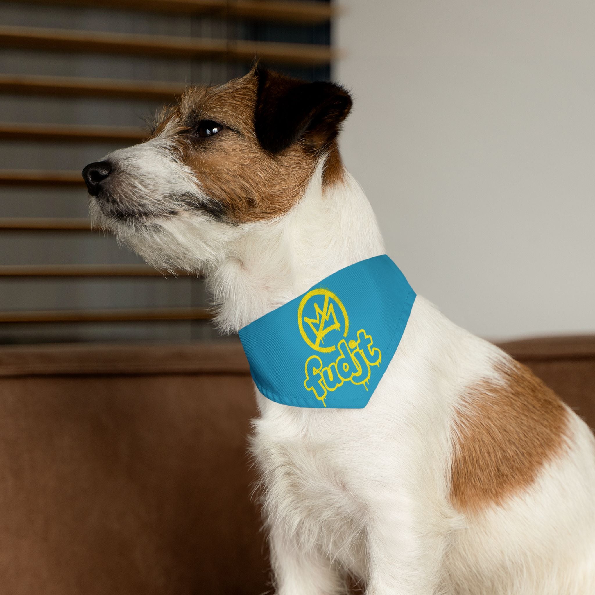 Turquoise Golden fudjt No Kings Bandana Collar for Dogs, Cats & More | 4 Sizes