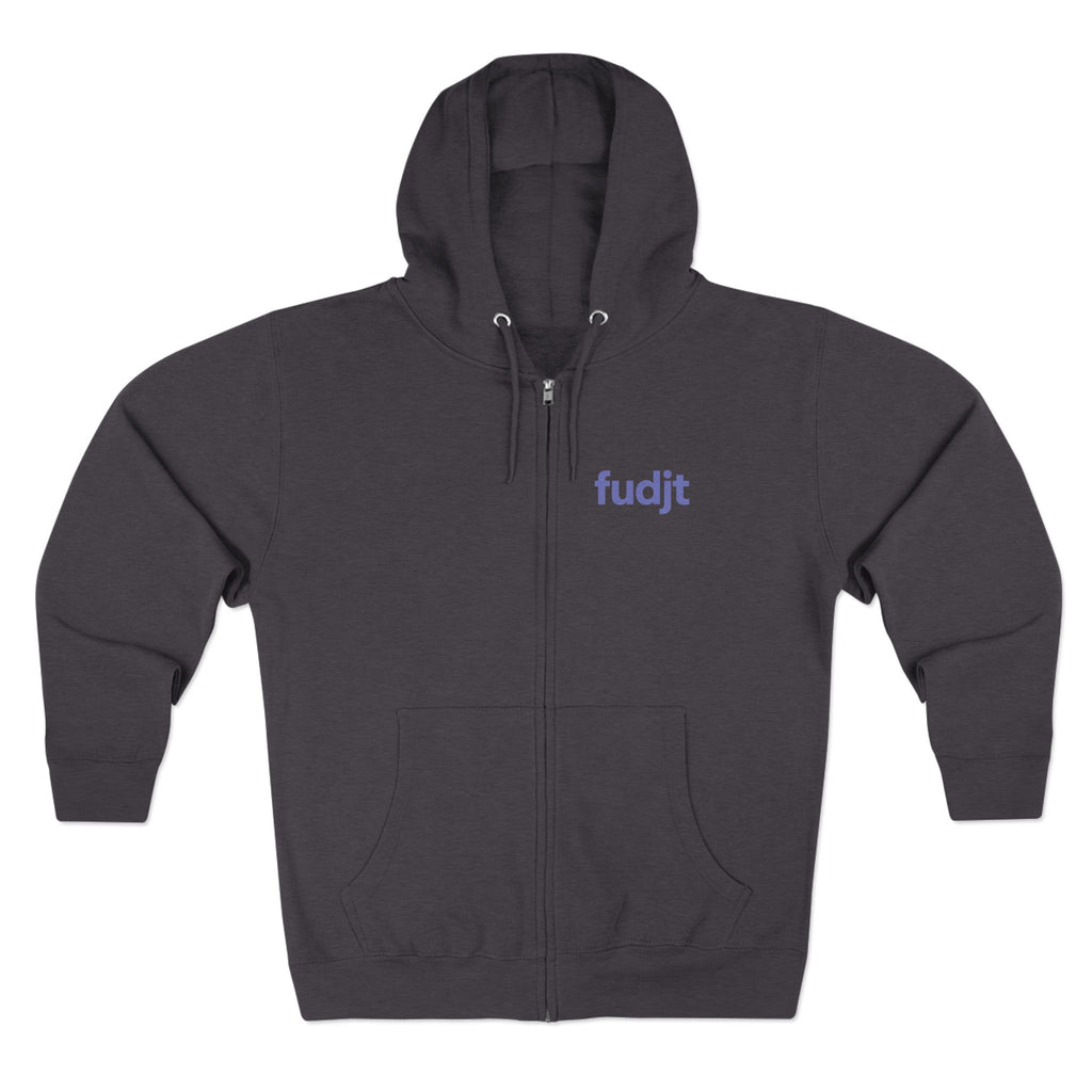 Zip Hoodie with Bigfoot Rising Backside + Light Blue fudjt on Front | 8 Colors