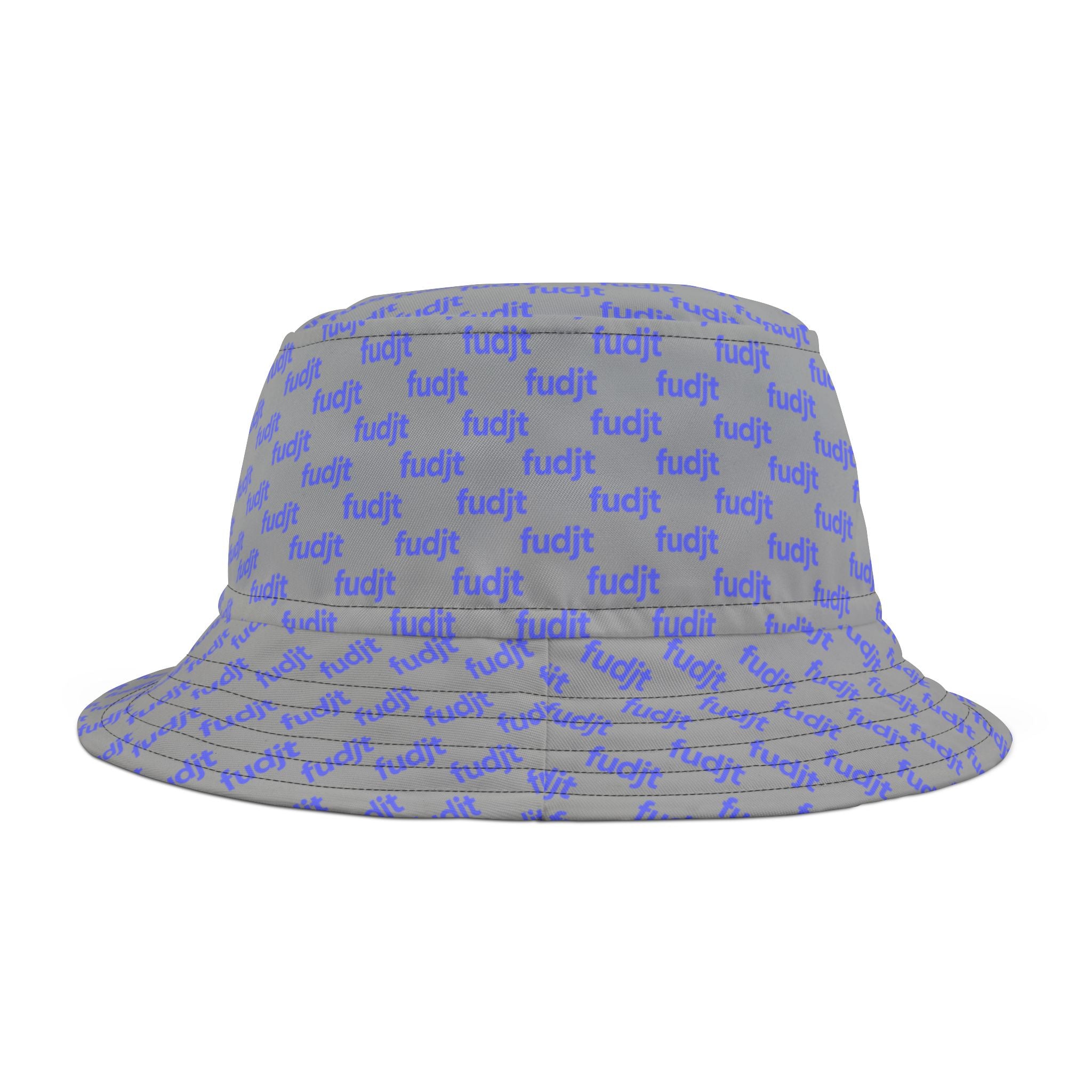 Trendy Light Blue fudjt All Over on Light Gray Bucket Hat