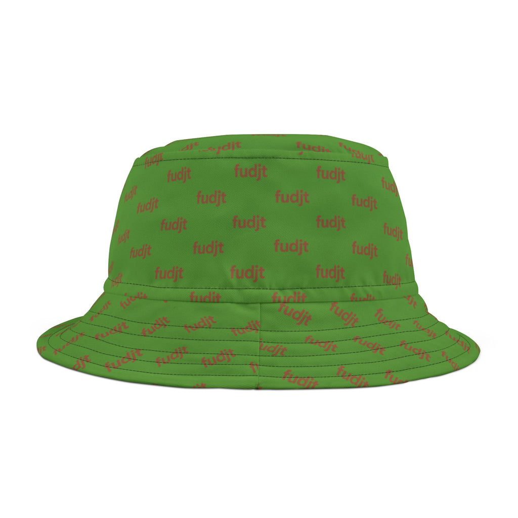 Trendy Brown fudjt All Over on Green Bucket Hat