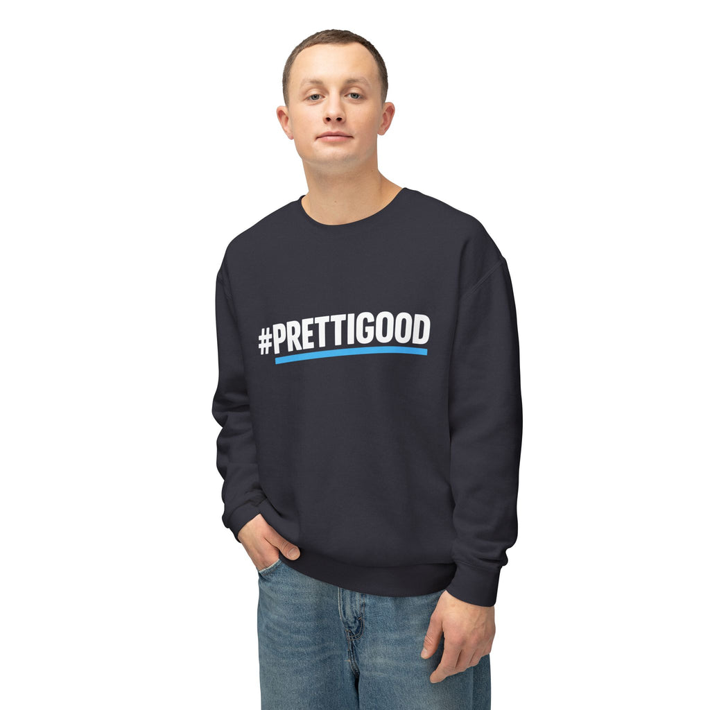 #PrettiGood Crewneck Sweatshirt — Blue Star Graphic Backside, Premium Casual Pullover | 7 Colors