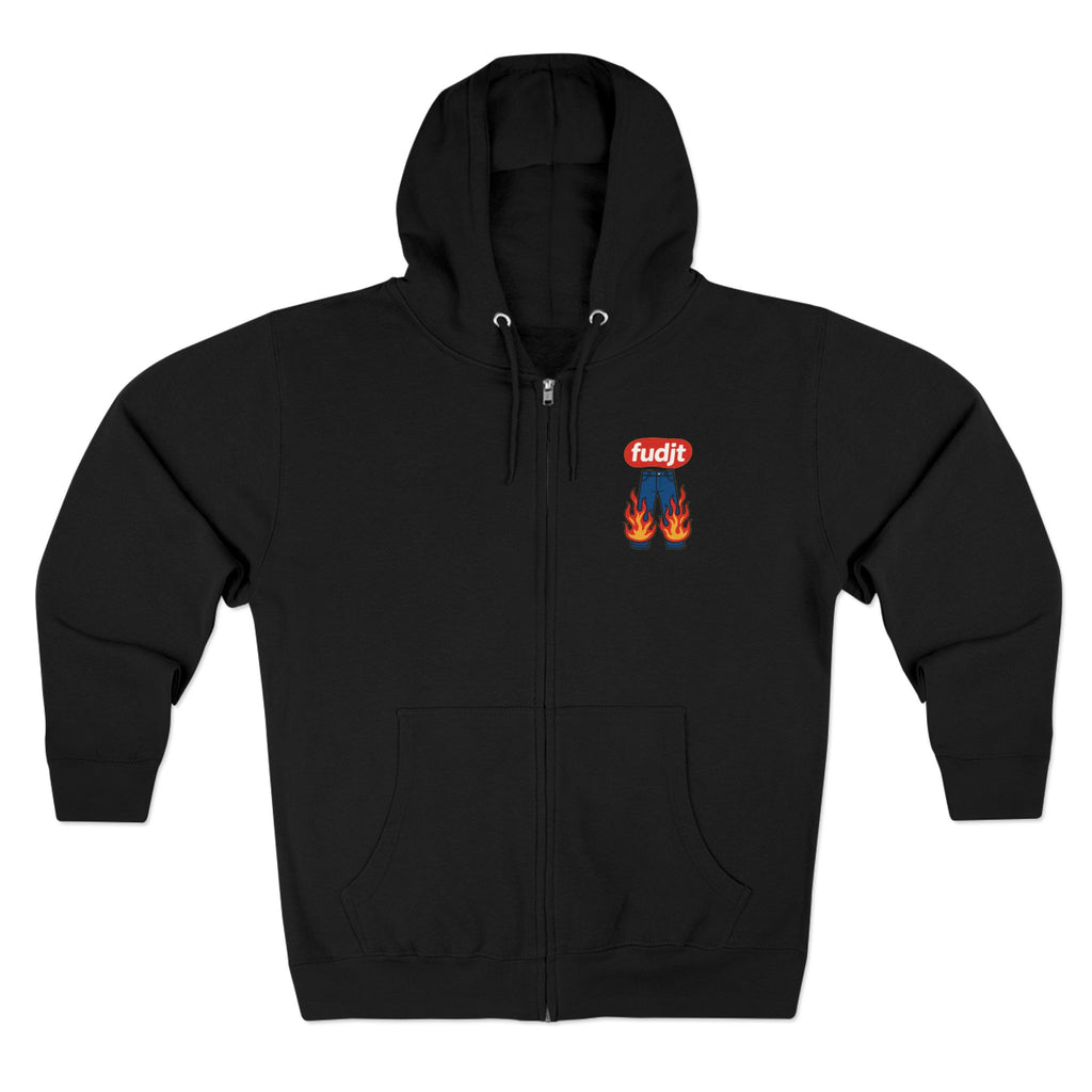 fudjt Pants On Fire Zip Hoodie | Front & Back Graphic | 9 Colors