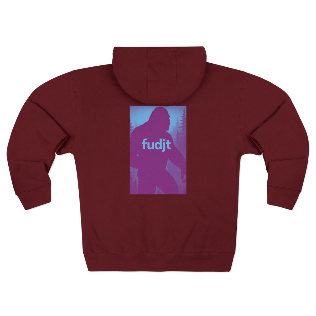 Zip Hoodie with Bigfoot Rising Backside + Light Blue fudjt on Front | 8 Colors