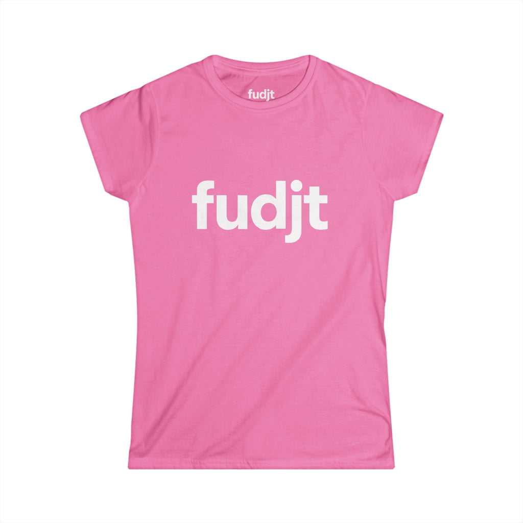 Women's White fudjt logo Comfy Stylie Tee | 12 Colors