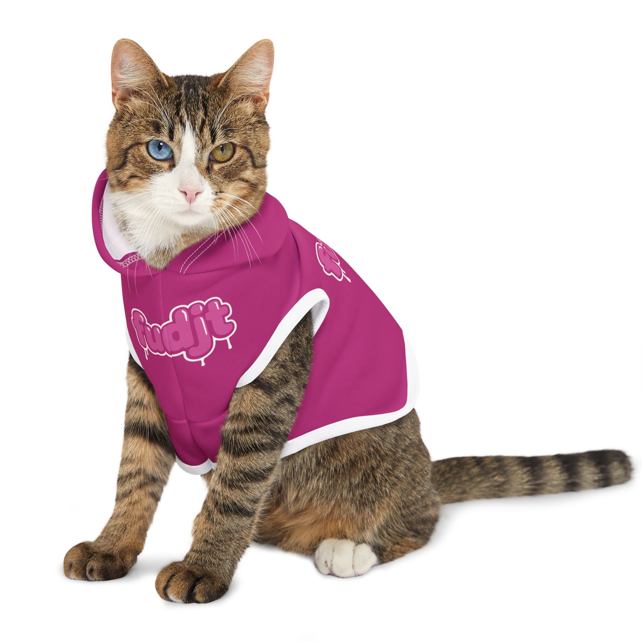 Pink fudjt Pet Hoodie with Pink Drip Design