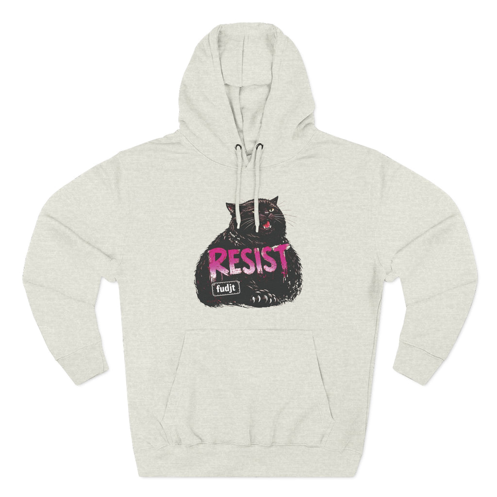 fudjt RESIST Hoodie – Premium Fleece Pullover with Black Pussycat Graphic | 14 Colors