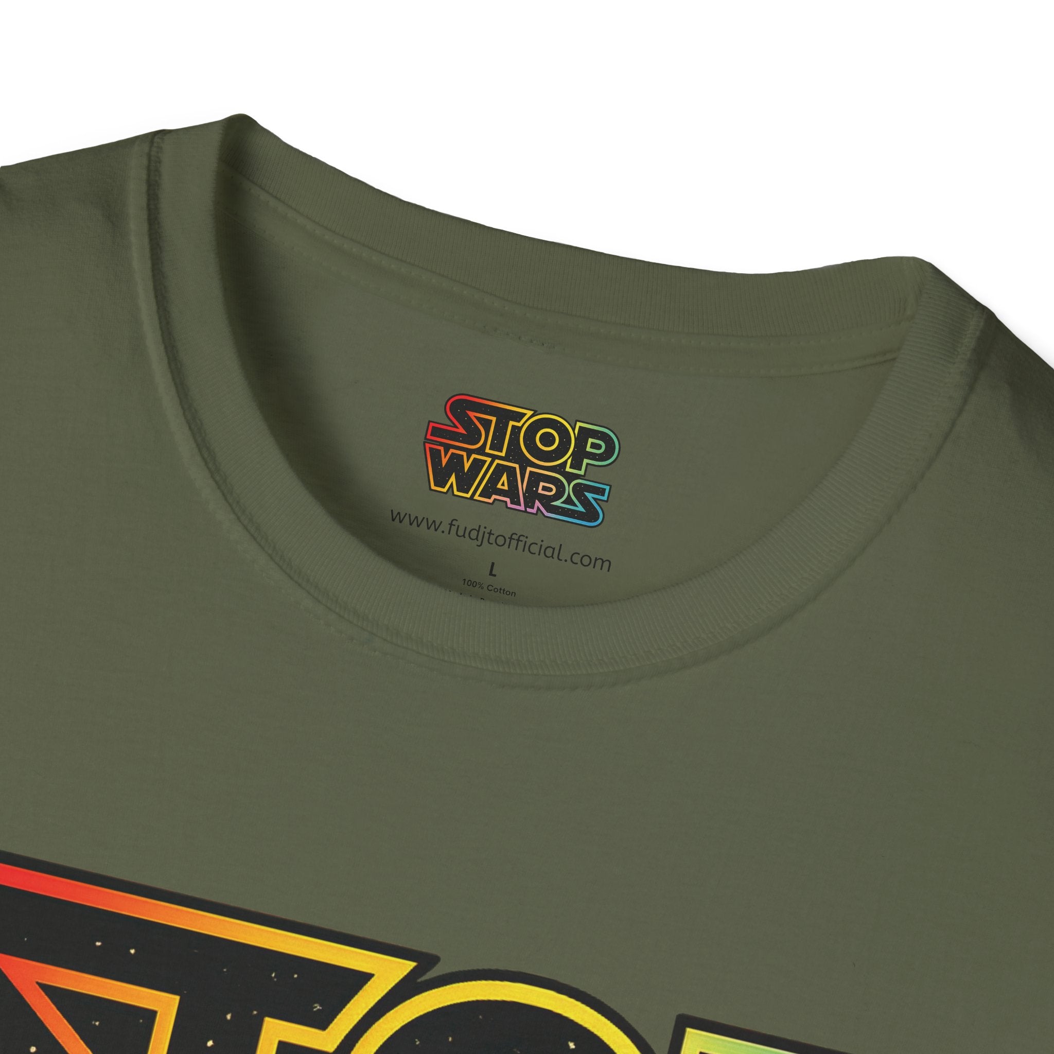 fudjt "STOP WARS" Retro Rainbow Anti-War Everyday Soft & Stylish Tee | Front & Back Graphic, Black fudjt | 7 Colors