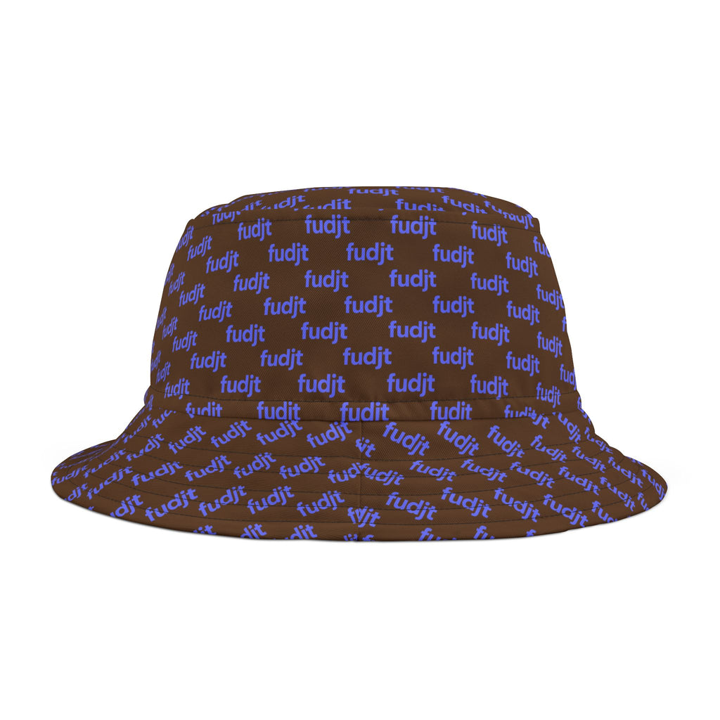 Trendy Light Blue fudjt All Over on Dark Brown Bucket Hat