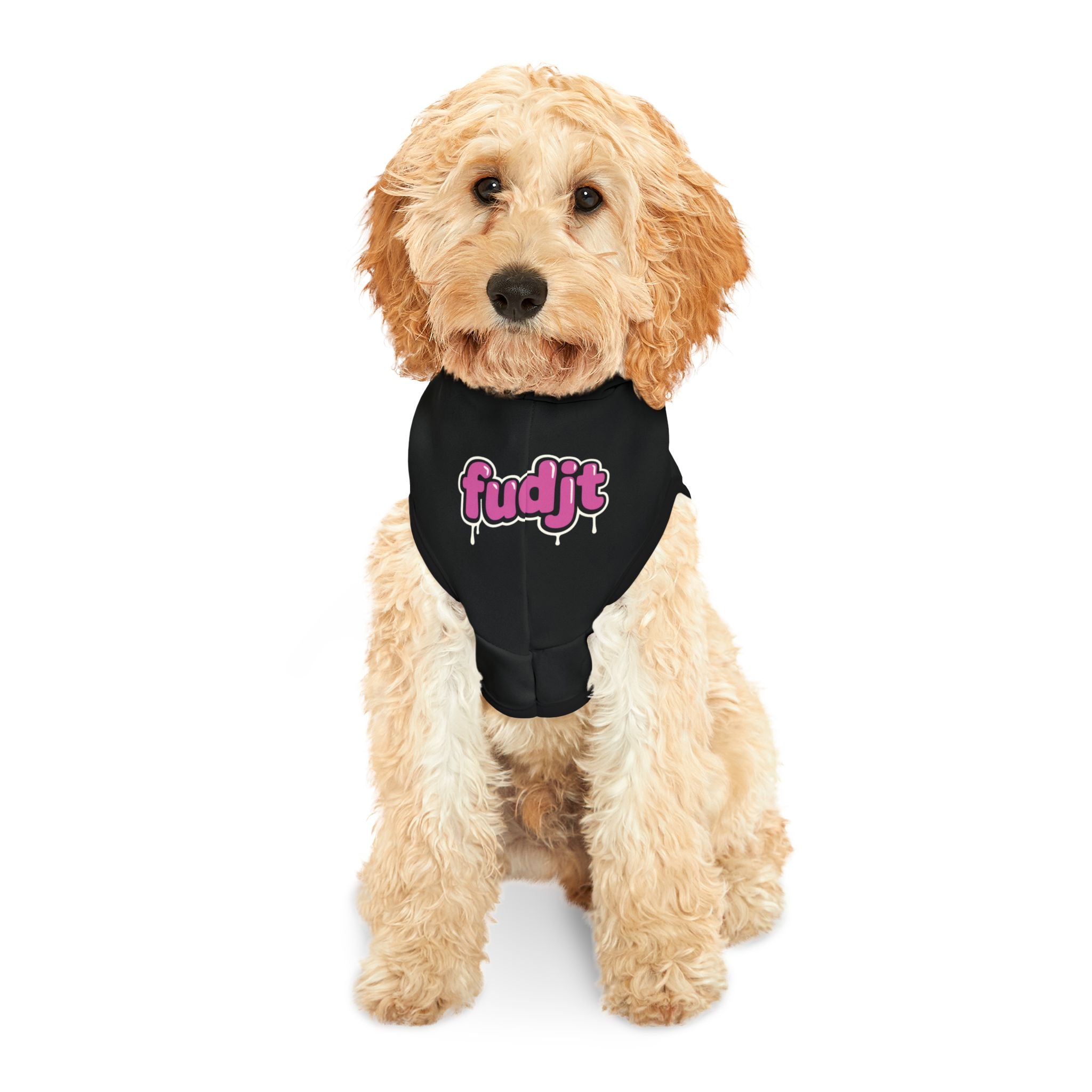 Black fudjt Pet Hoodie with Pink Drip Design