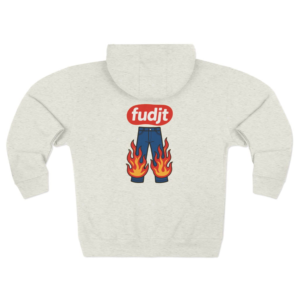 fudjt Pants On Fire Zip Hoodie | Front & Back Graphic | 9 Colors