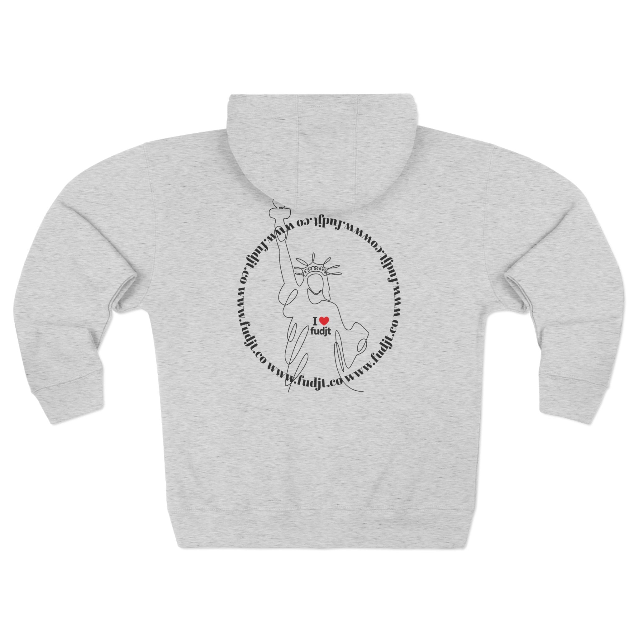 Zip Hoodie with I Heart fudjt + Lady Liberty | Front & Back Graphic | 4 Colors