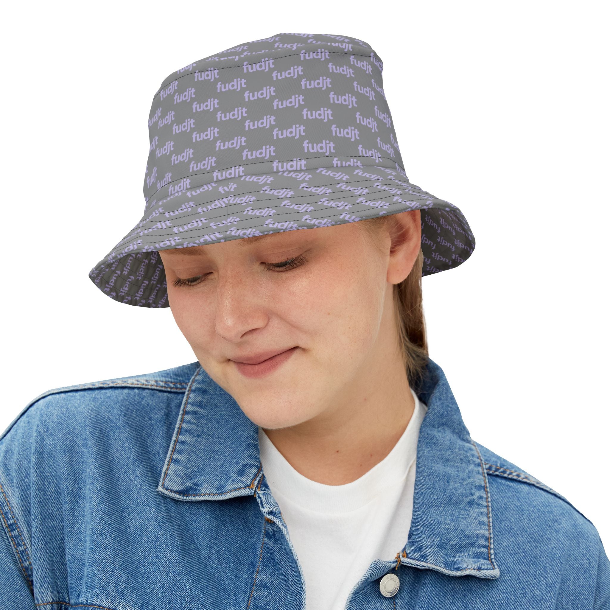 Trendy Lavender fudjt All Over on Gray Bucket Hat