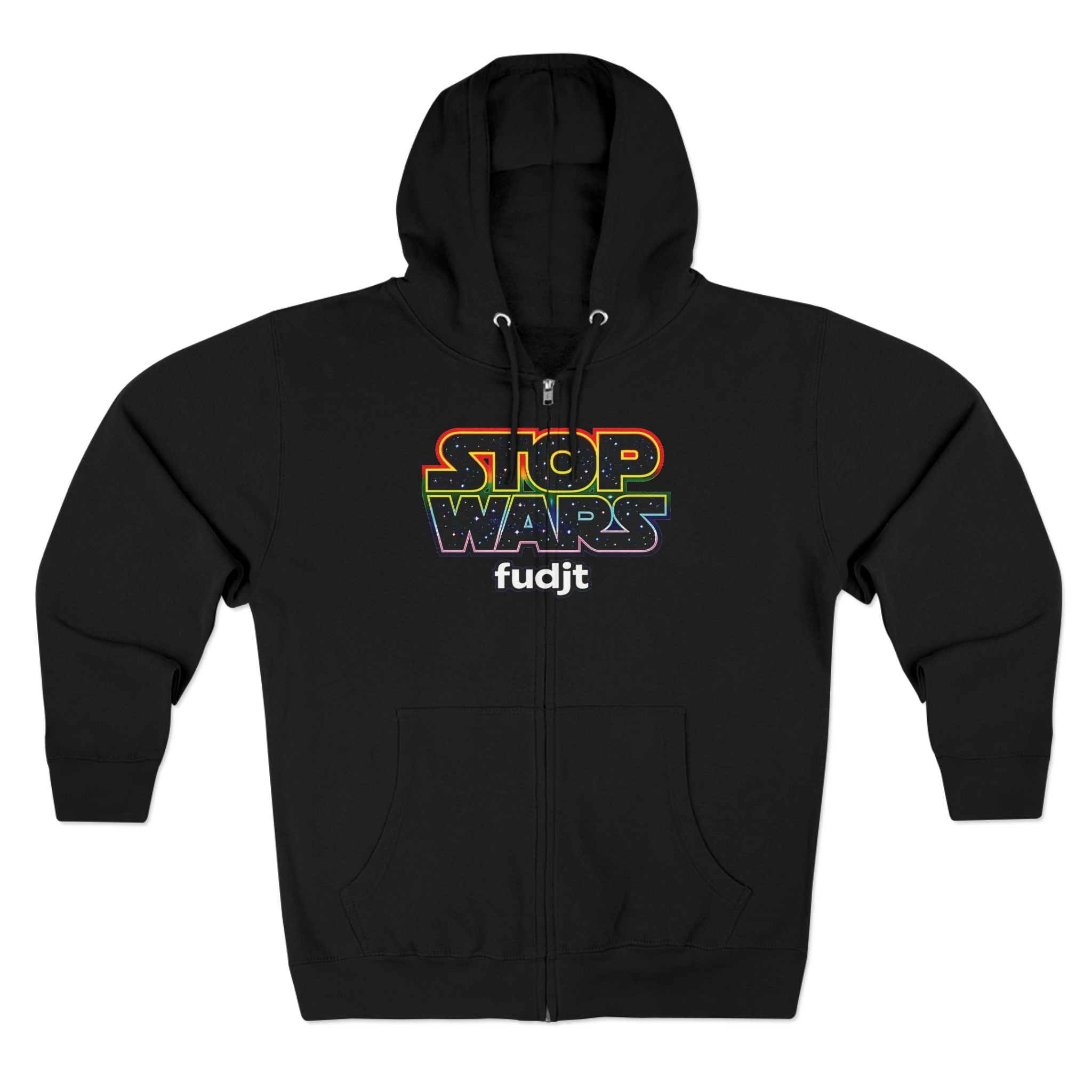fudjt Stop Wars Zip Hoodie | Front & Back Graphic, White fudjt | 6 Colors