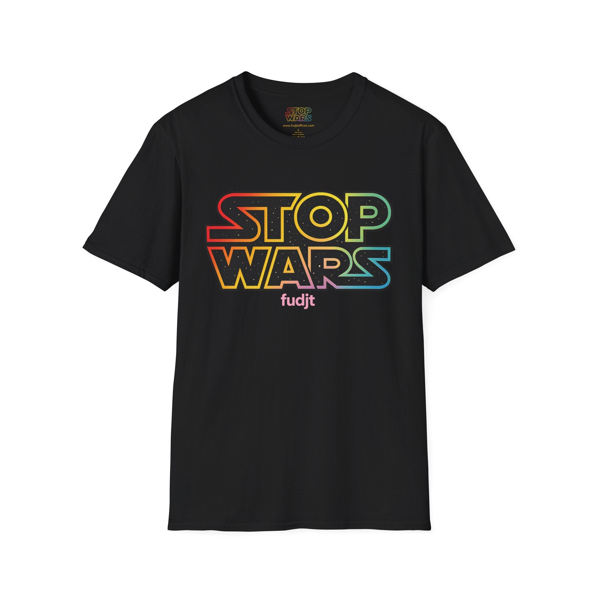 fudjt "STOP WARS" Retro Rainbow Anti-War Everyday Soft & Stylish Tee | Pink fudjt | 7 Colors