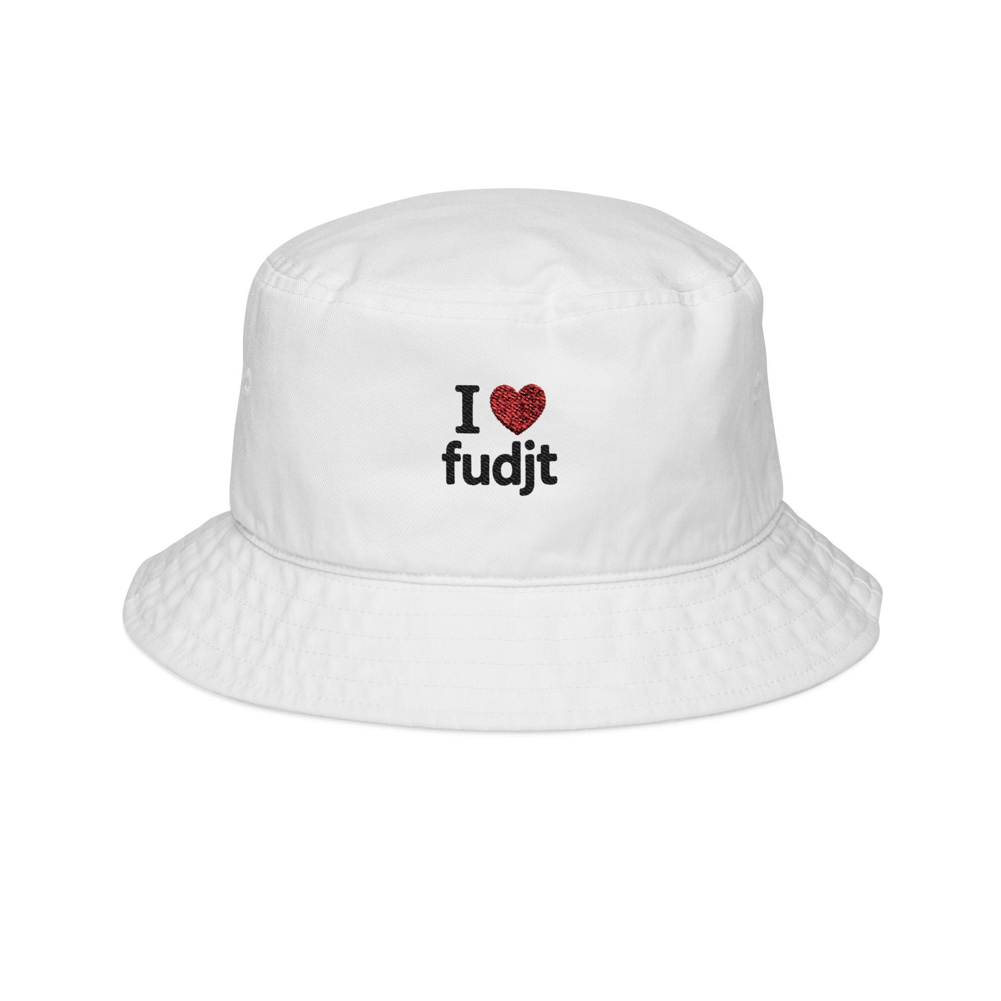 I Heart fudjt Embroidered Bucket Hat | White
