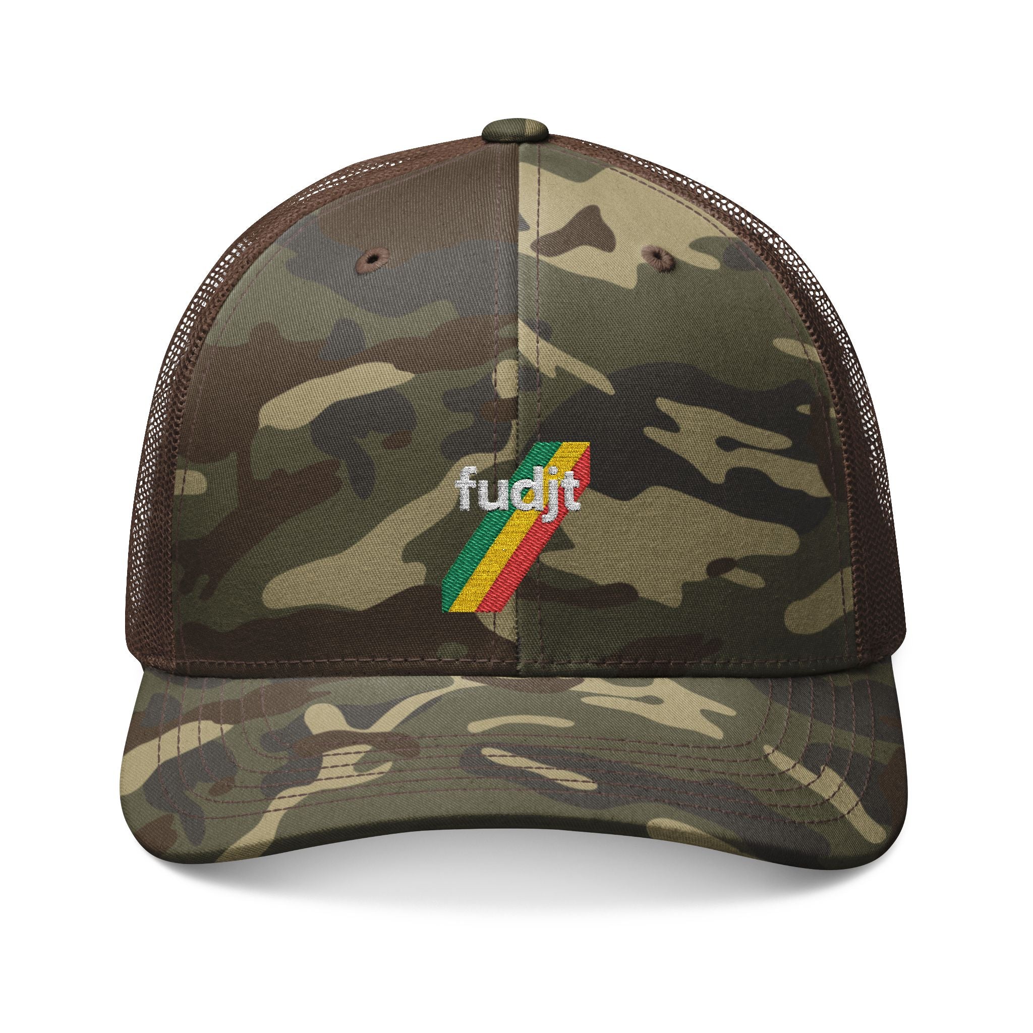 Camouflage Trucker Hat | fudjt Rasta45 Stripe Embroidery | 3 Colors